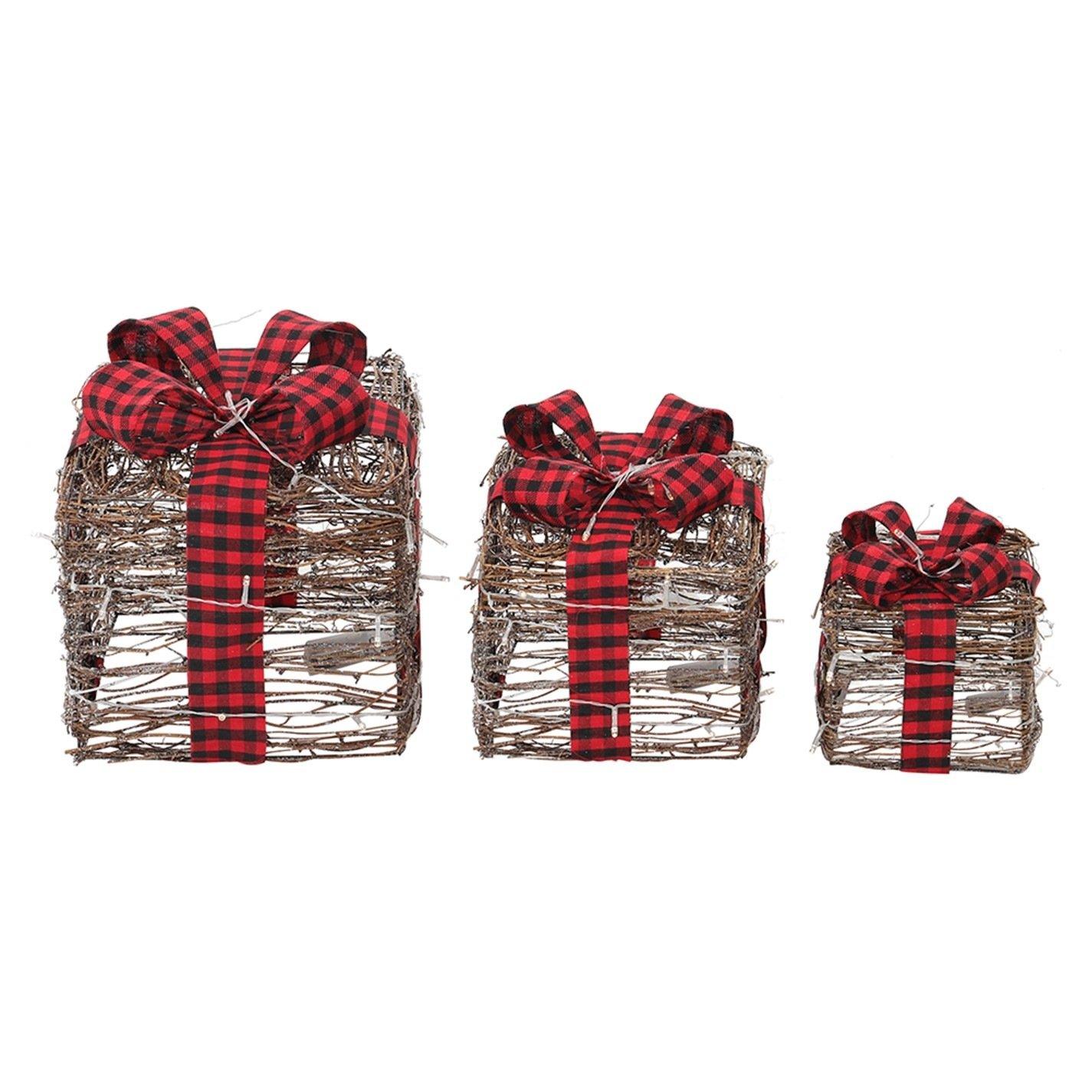 Red - LIFE IDEAS - Set of Three Woven Christmas Decorative Gift Boxes - 4