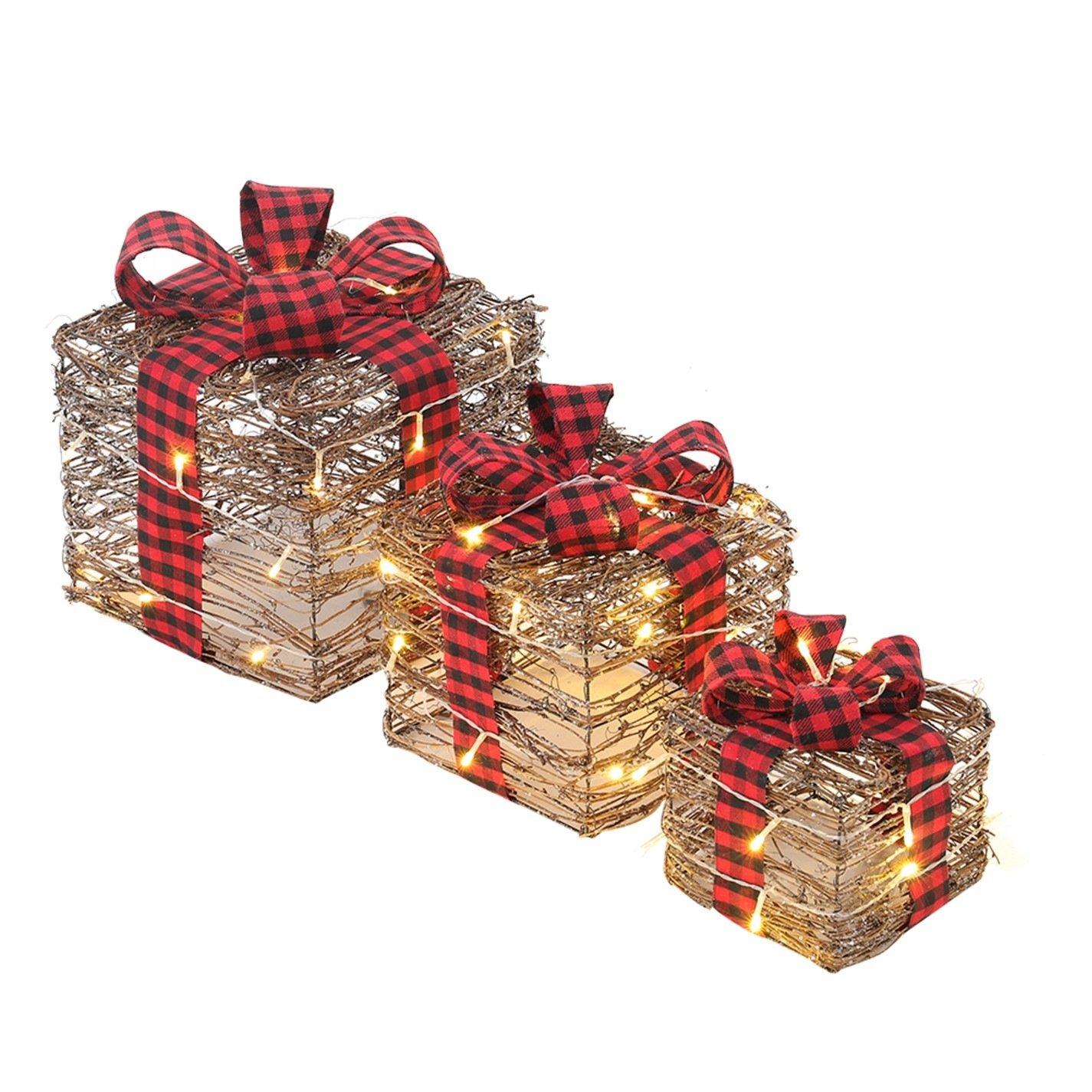 Red - LIFE IDEAS - Set of Three Woven Christmas Decorative Gift Boxes - 6
