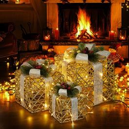 LIFE IDEAS Set of Three Woven Christmas Decorative Gift Boxes