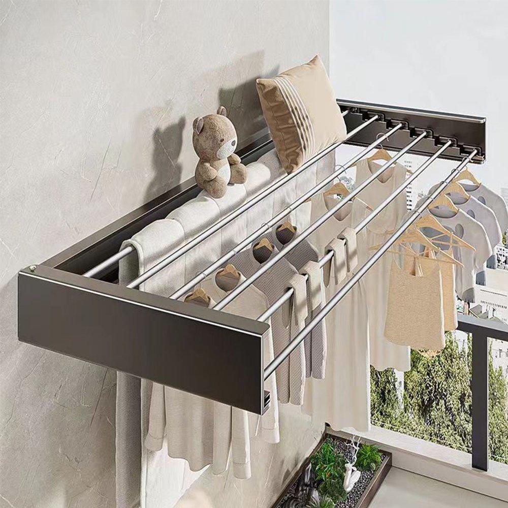 Black - LIFE IDEAS - Space-Saving Wall Mounted Towel Drying Rack - 1
