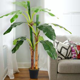 LIFE IDEAS Banana Artificial Tree 3 Trunk in Black Planter