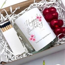 Aye Do Pink Flowers Happy Birthday Candle Gift Set 7643