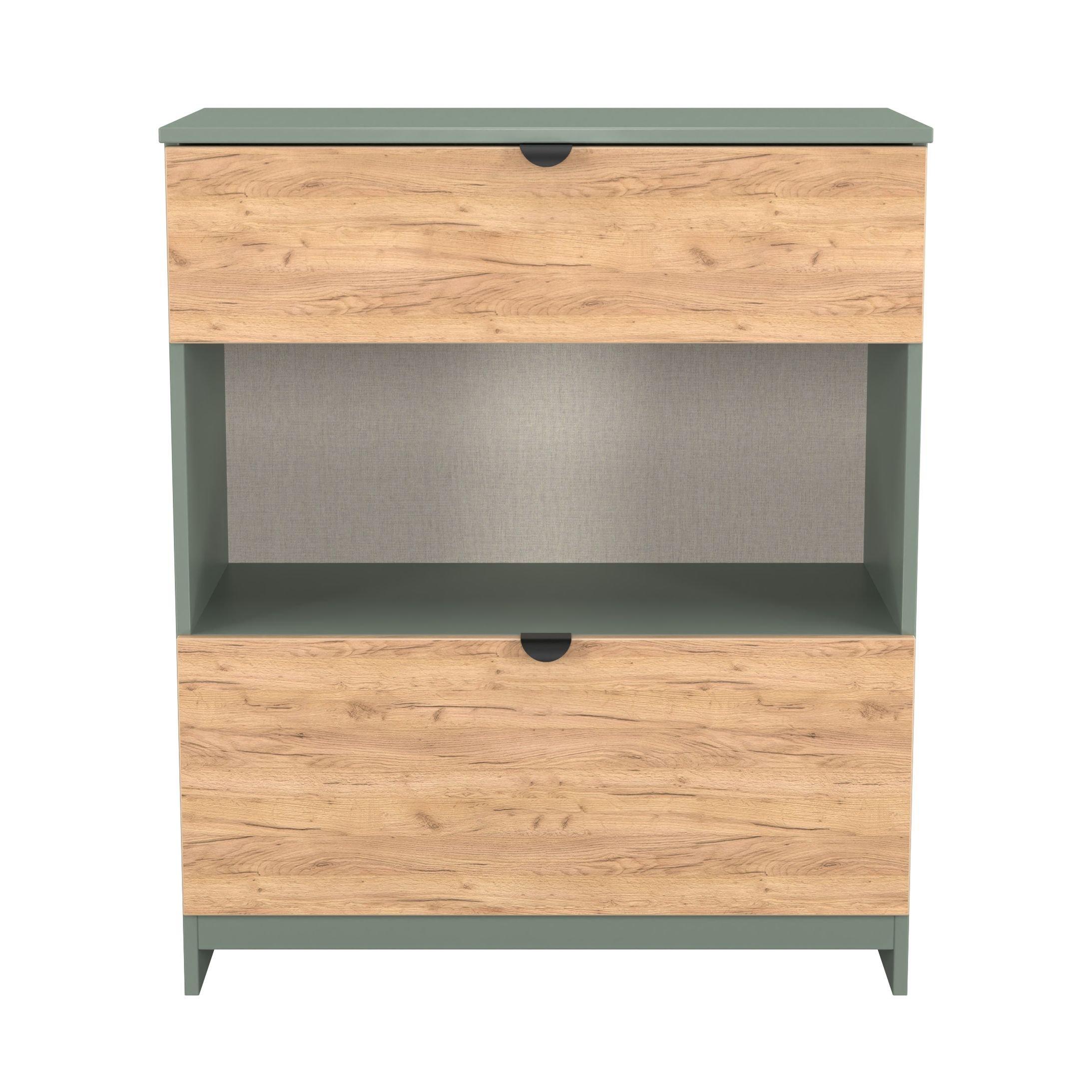 Welcome Furniture  Solomon 2 Drawer Open Shelf Deep Chest - Craft Oak & Ree - Medium