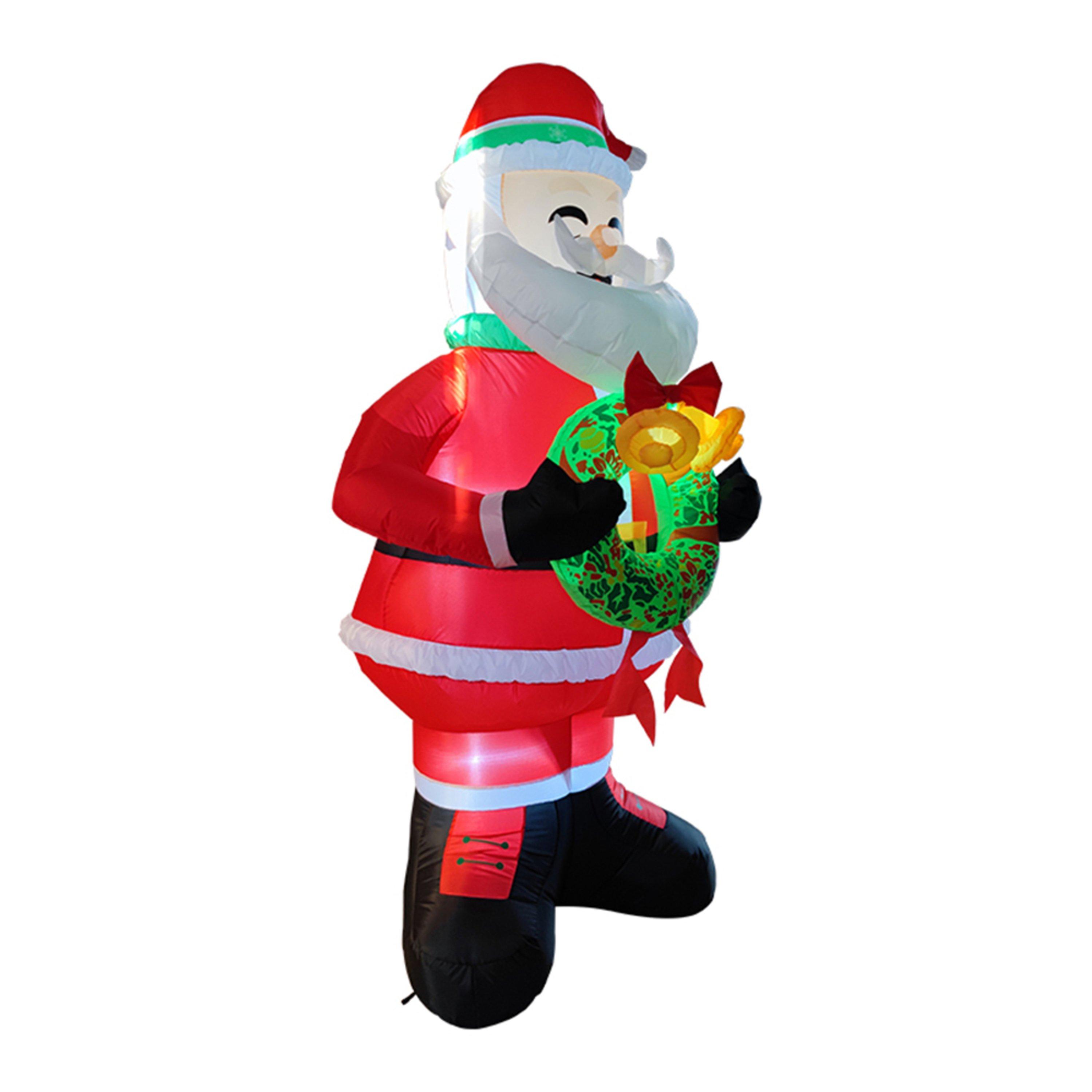 Multi-Colour - LIFE IDEAS - 2.4M Santa Holding Wreath Decoration - 2