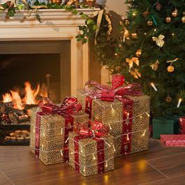 LIFE IDEAS Set of Three Iron Christmas Decorative Gift Boxes