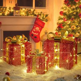 LIFE IDEAS Set of Three Iron Christmas Decorative Gift Boxes