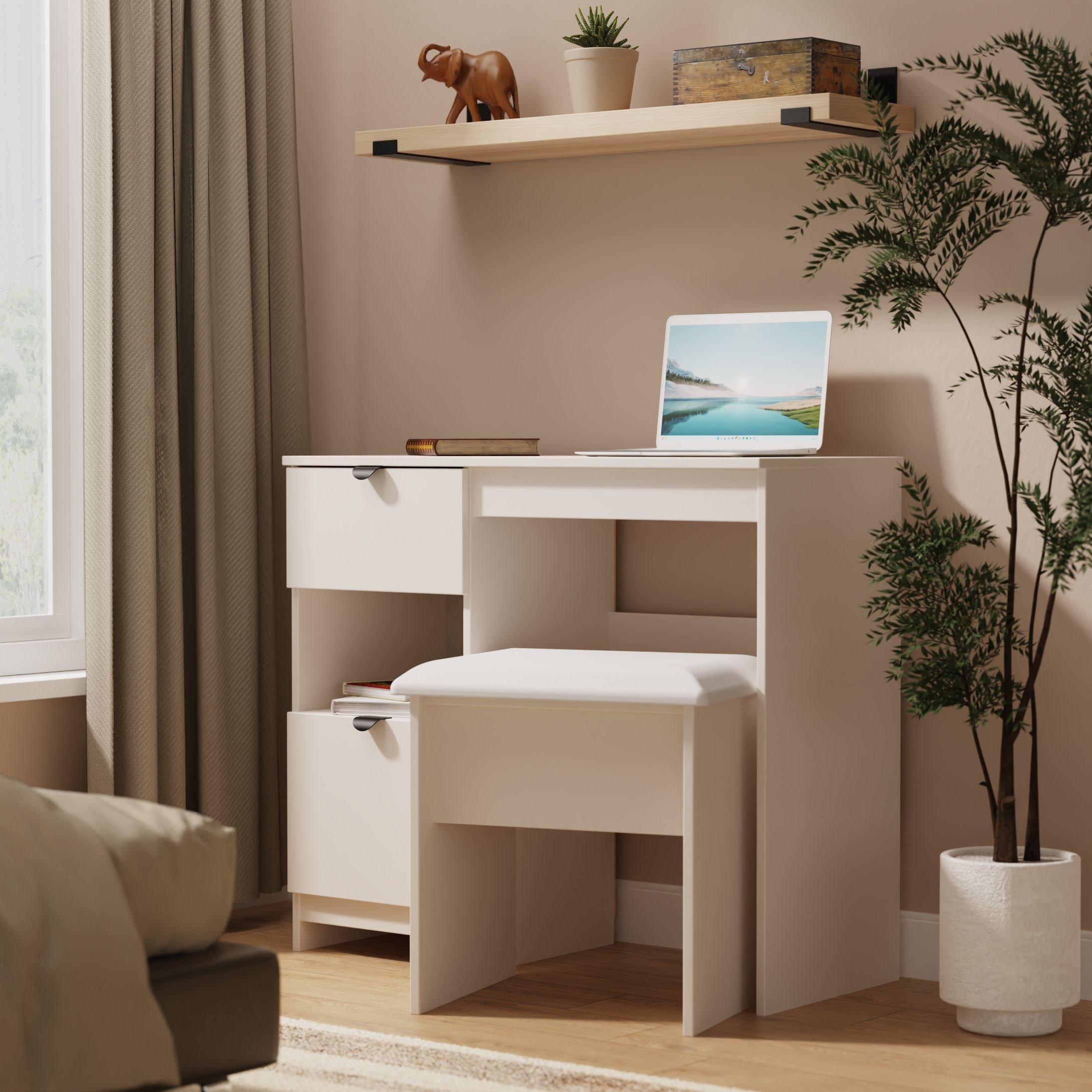 Kashmir Matt - Welcome Furniture - Solomon 2 Drawer Open Shelf Vanity - 6