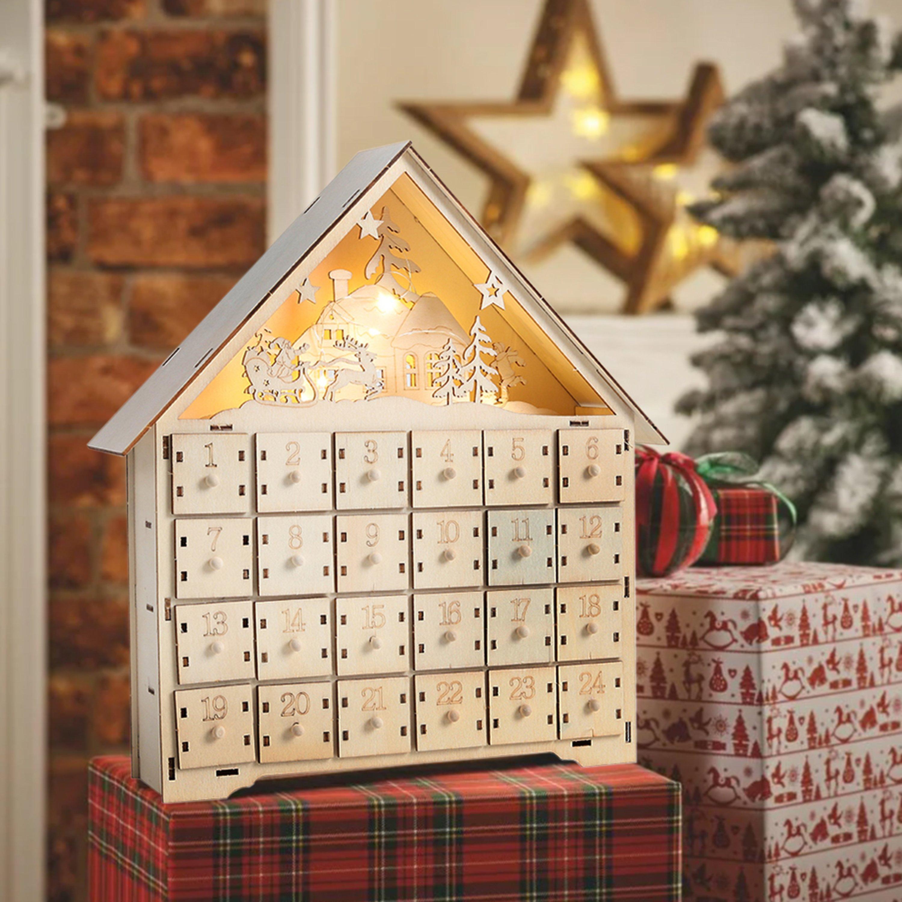 Wood - LIFE IDEAS - Wooden Christmas Advent Calendar with LED Light - 2