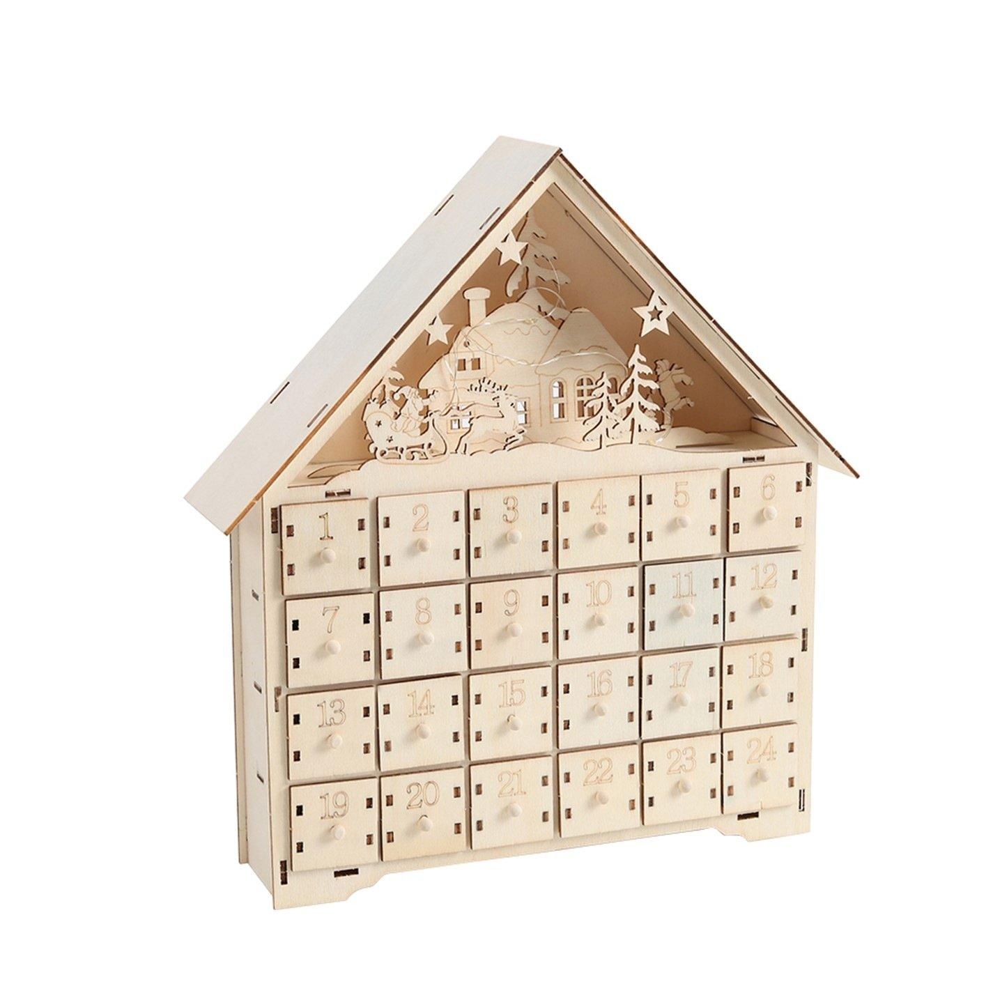 Wood - LIFE IDEAS - Wooden Christmas Advent Calendar with LED Light - 3