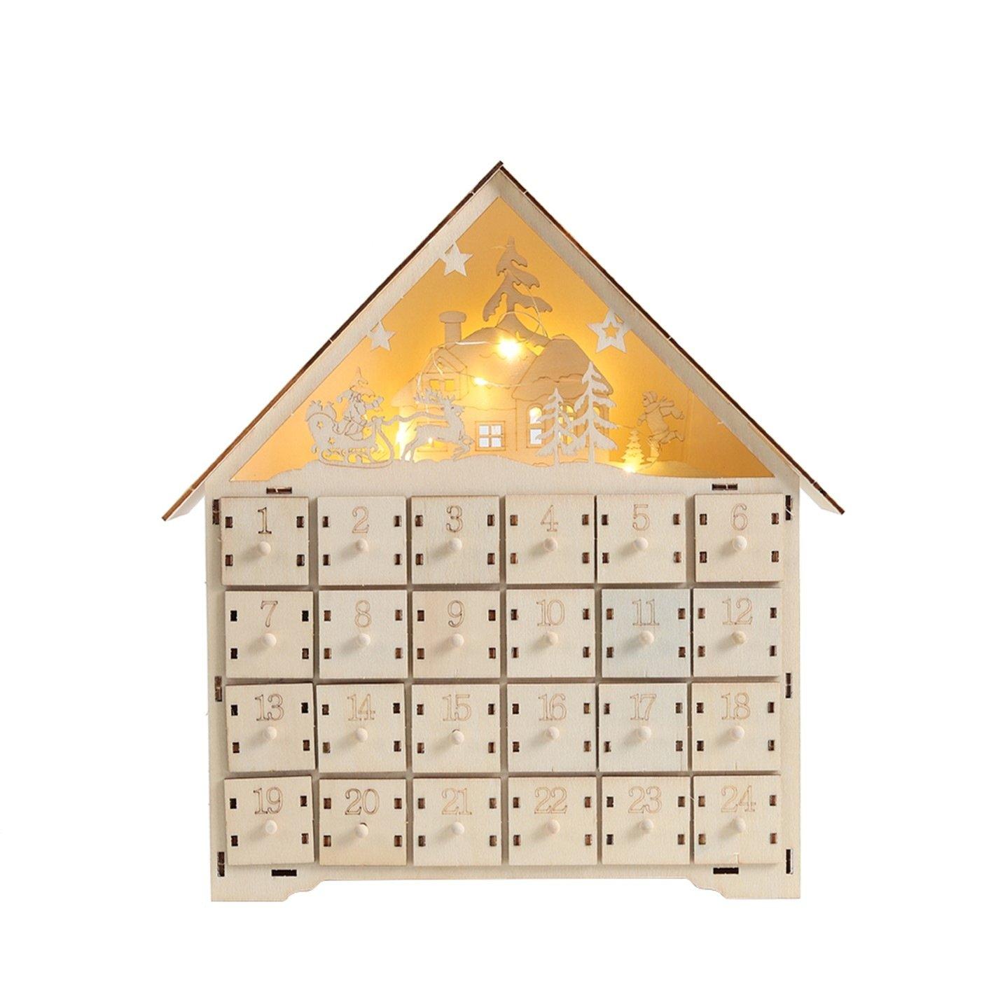 Wood - LIFE IDEAS - Wooden Christmas Advent Calendar with LED Light - 8