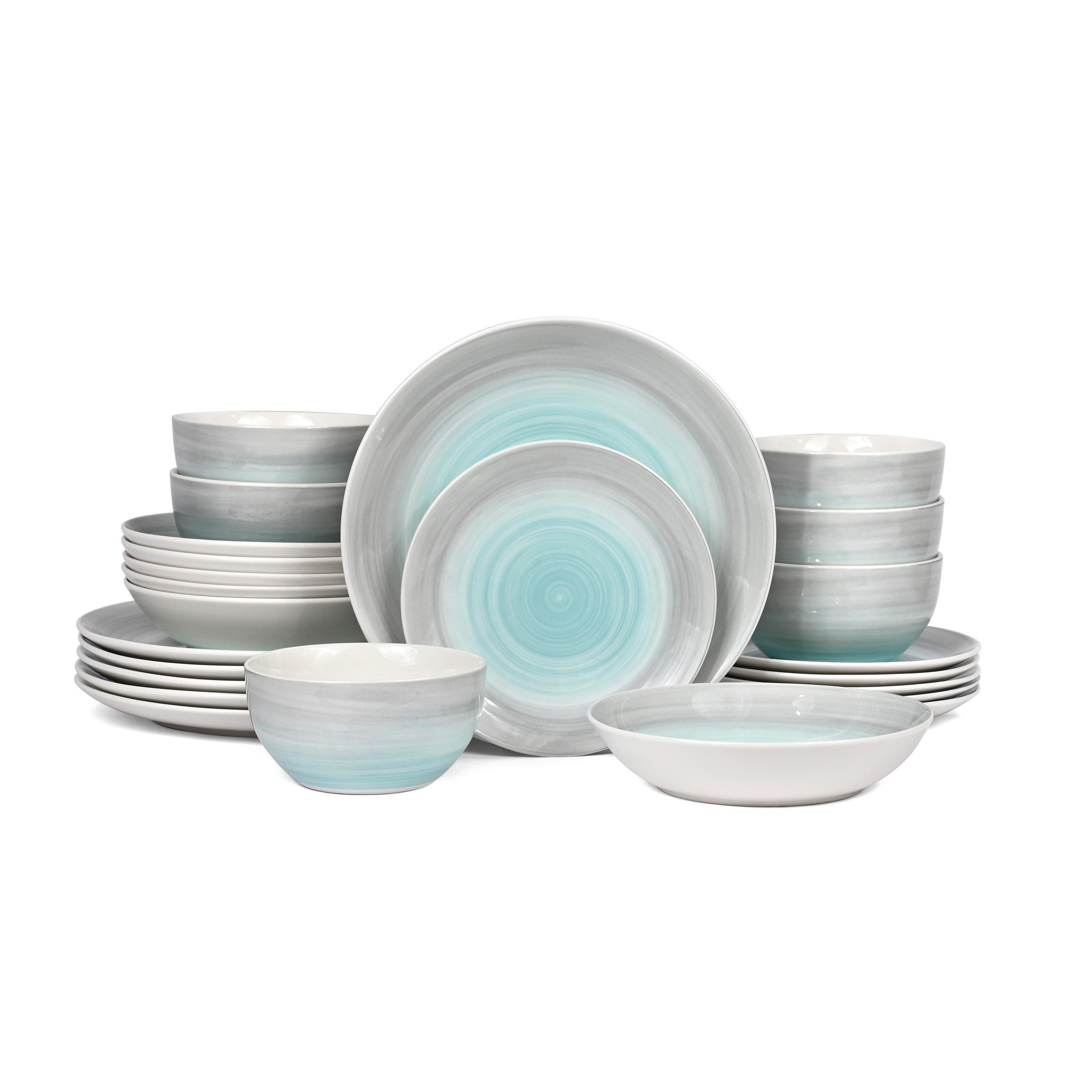 Multi - Waterside - 24PC BLUE & GREY SPINWASH COUPE DINNER SET - 1