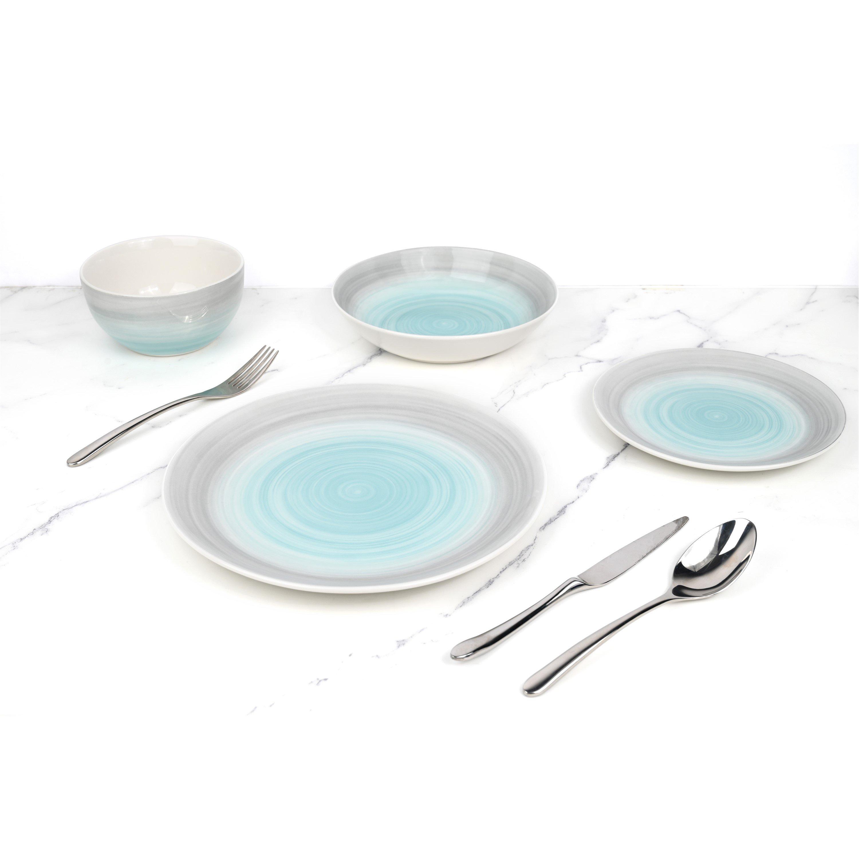 Multi - Waterside - 24PC BLUE & GREY SPINWASH COUPE DINNER SET - 2