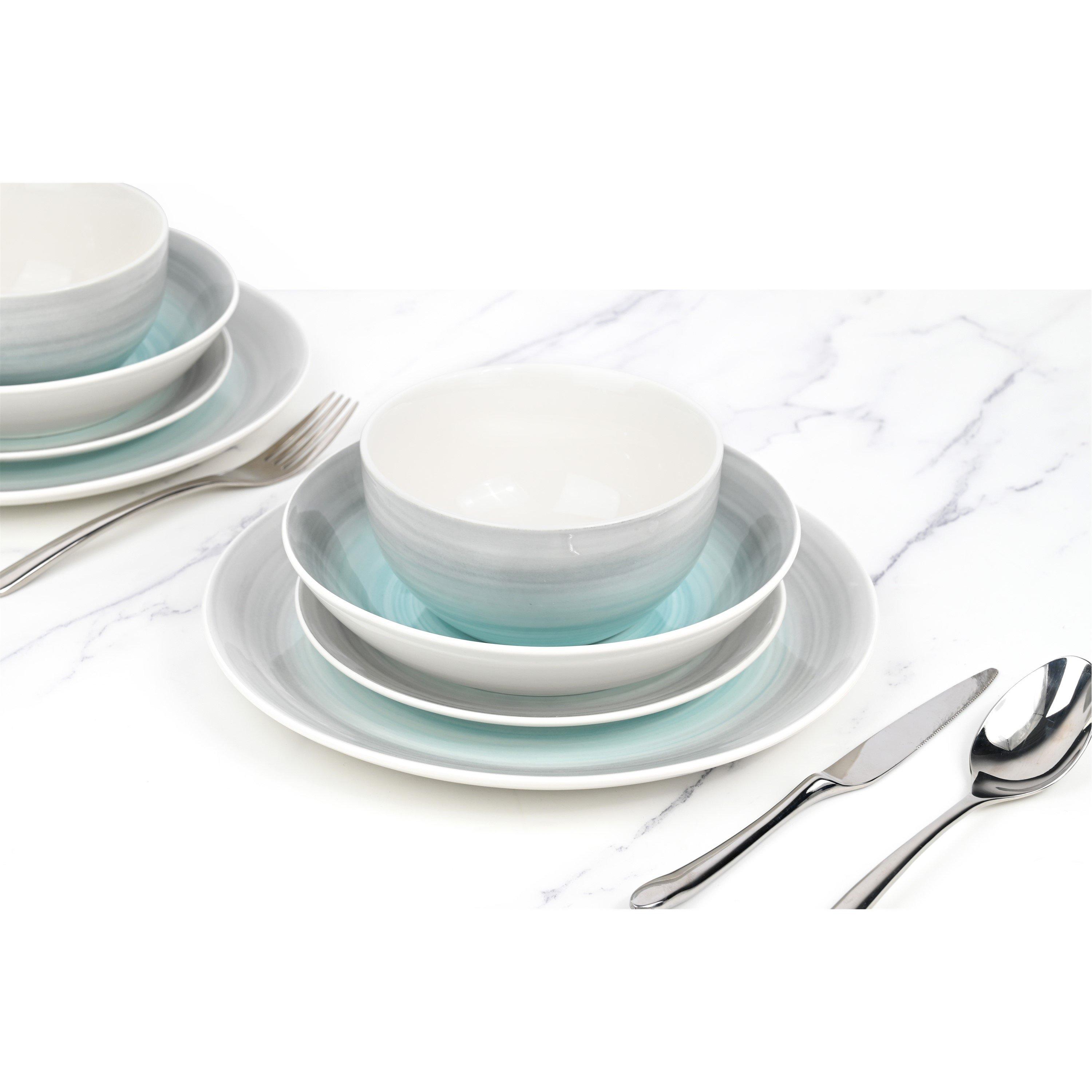 Multi - Waterside - 24PC BLUE & GREY SPINWASH COUPE DINNER SET - 3