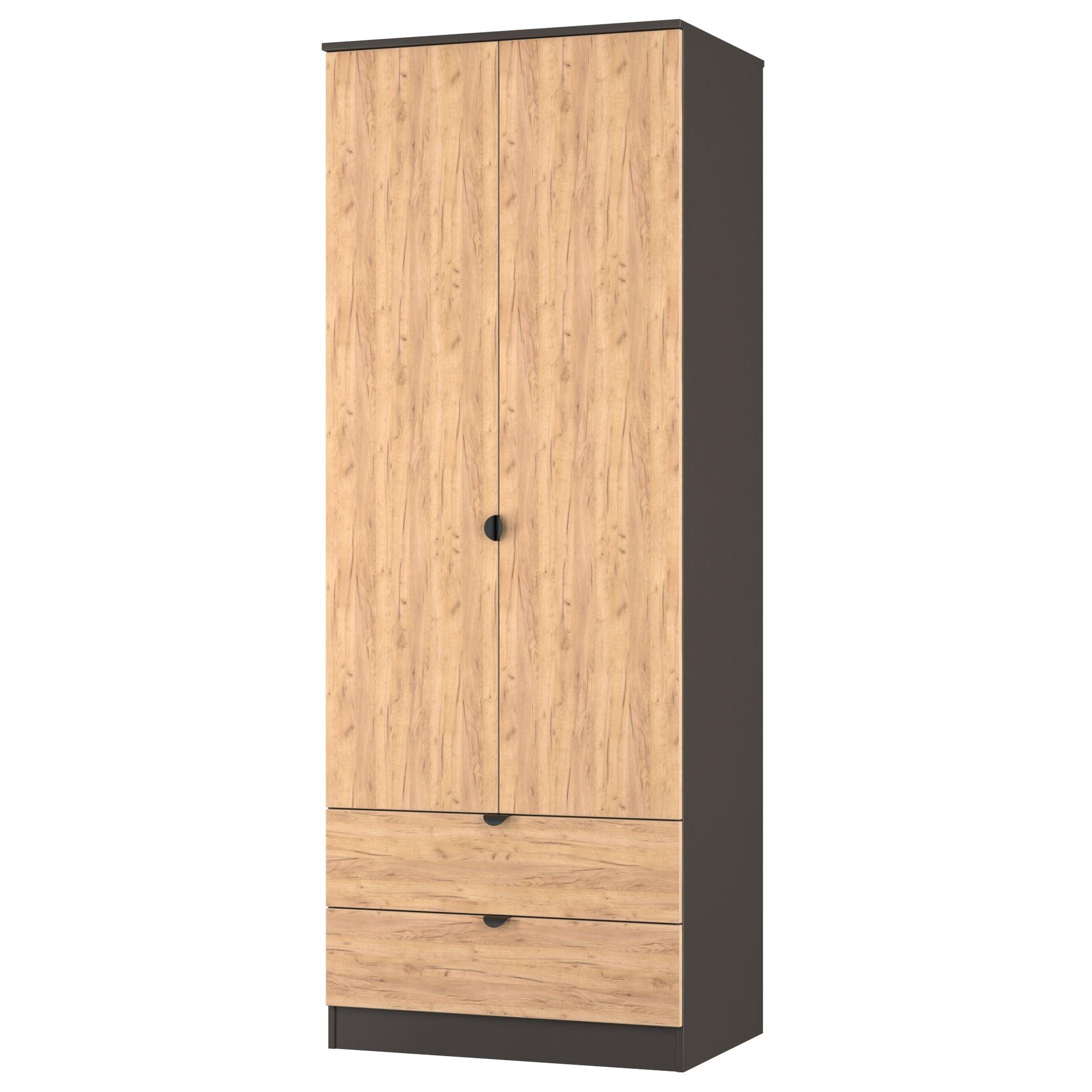 Craft Oak & Gra - Welcome Furniture - Solomon 2 Drawer Double Wardrobe - 3