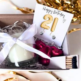 Aye Do Gold 21st Birthday Gift Hamper - Earrings & Candle