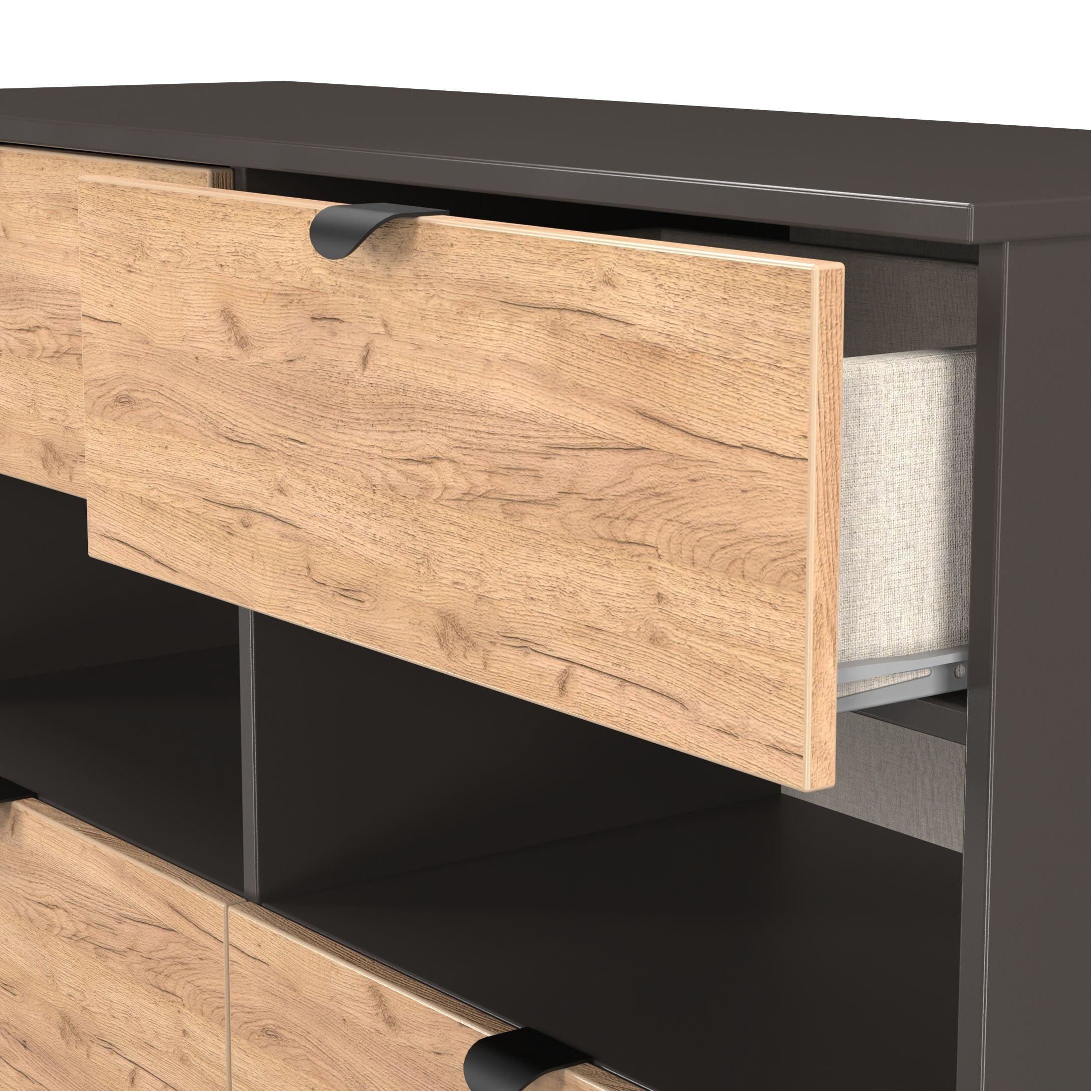 Craft Oak & Gra - Welcome Furniture - Solomon 4 Drawer Open Shelf Wide Chest - 5