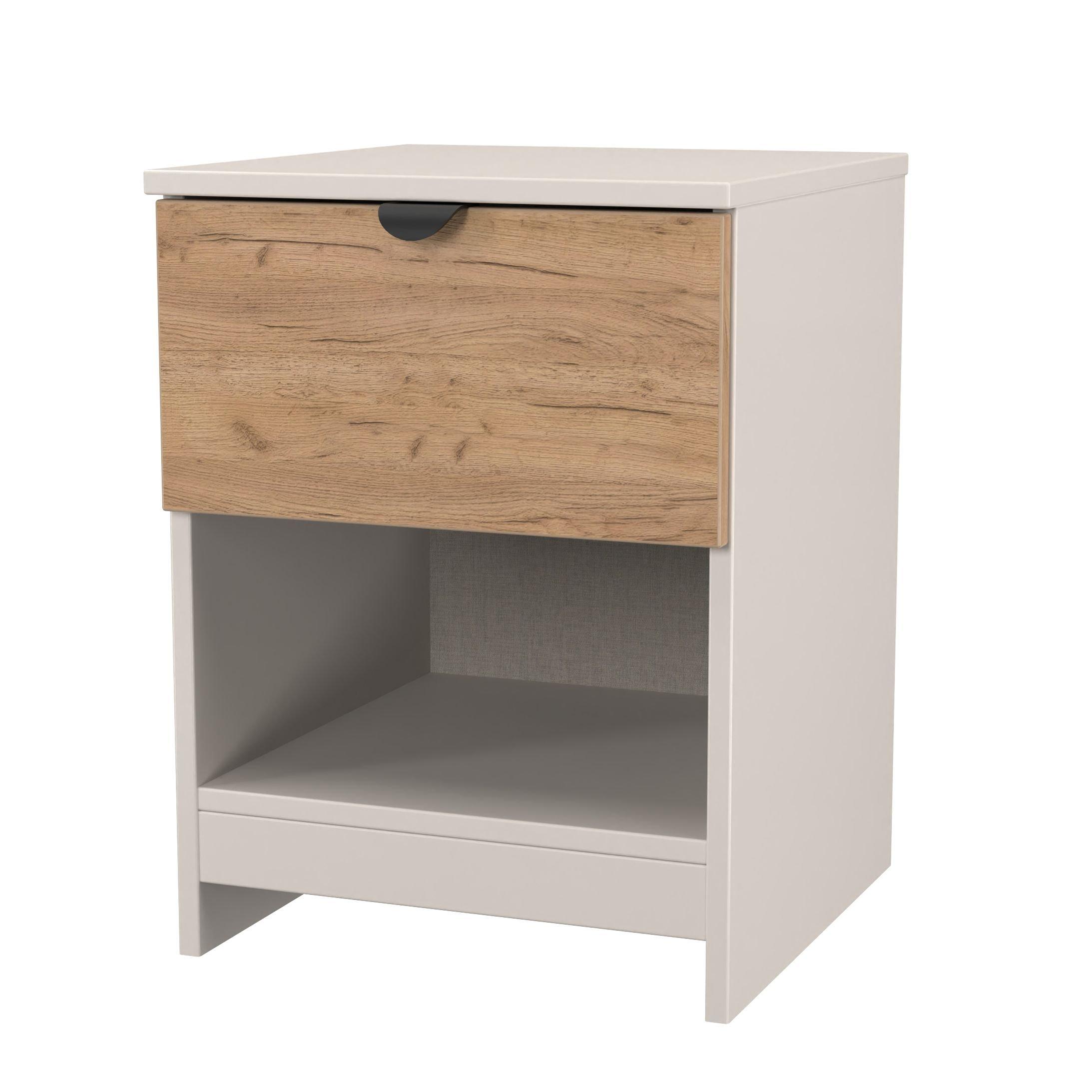 Craft Oak & Kas - Welcome Furniture - Solomon 1 Drawer Open Shelf Bedside Cabinet - 3