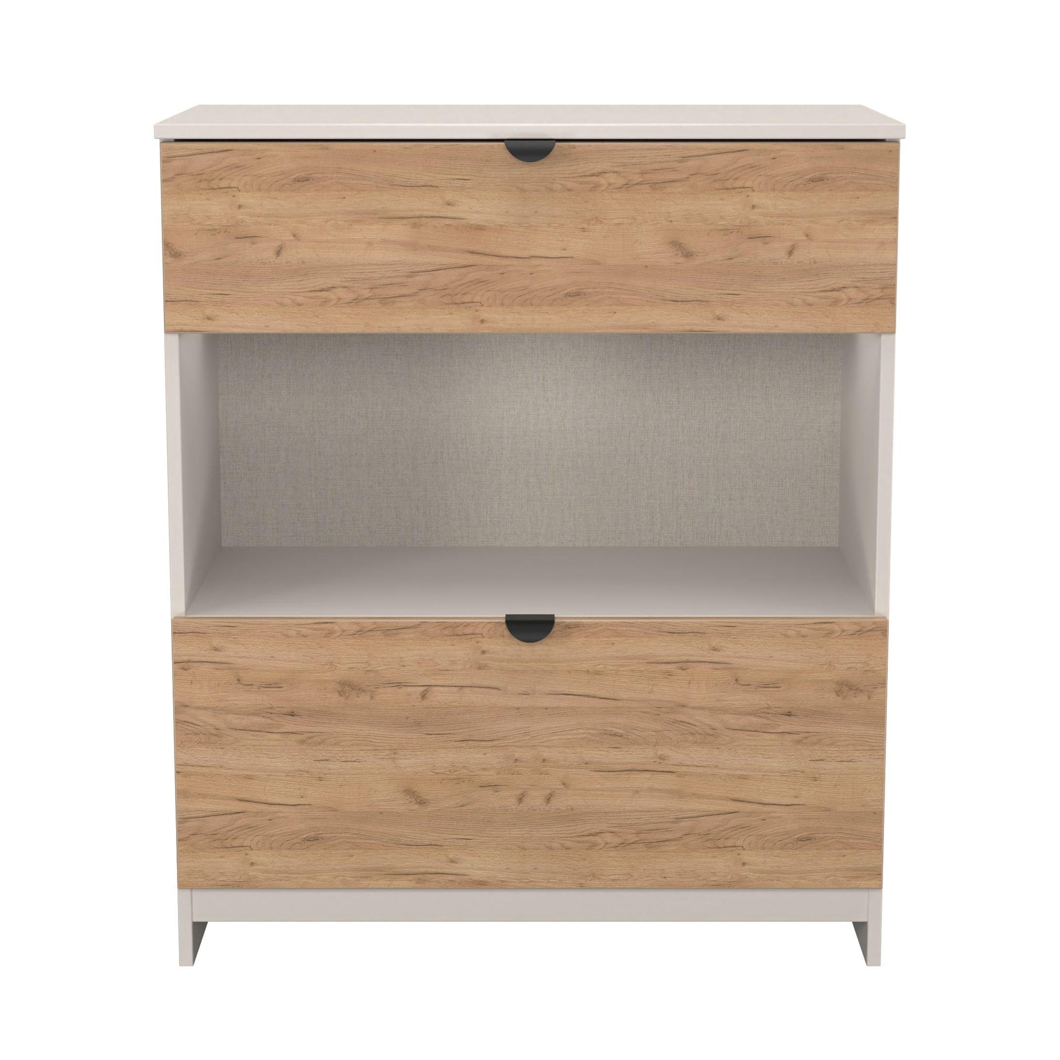 Welcome Furniture  Solomon 2 Drawer Open Shelf Deep Chest - Craft Oak & Kas - Medium