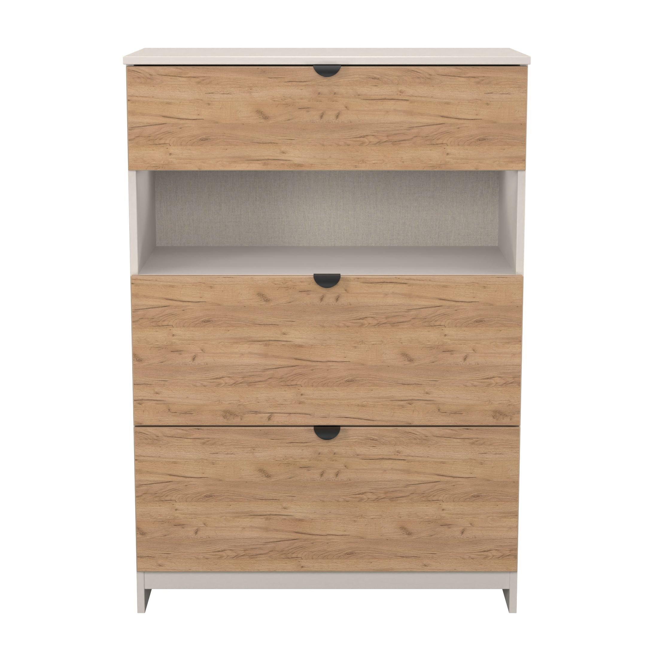 Welcome Furniture  Solomon 3 Drawer Open Shelf Deep Chest - Craft Oak & Kas - Regular