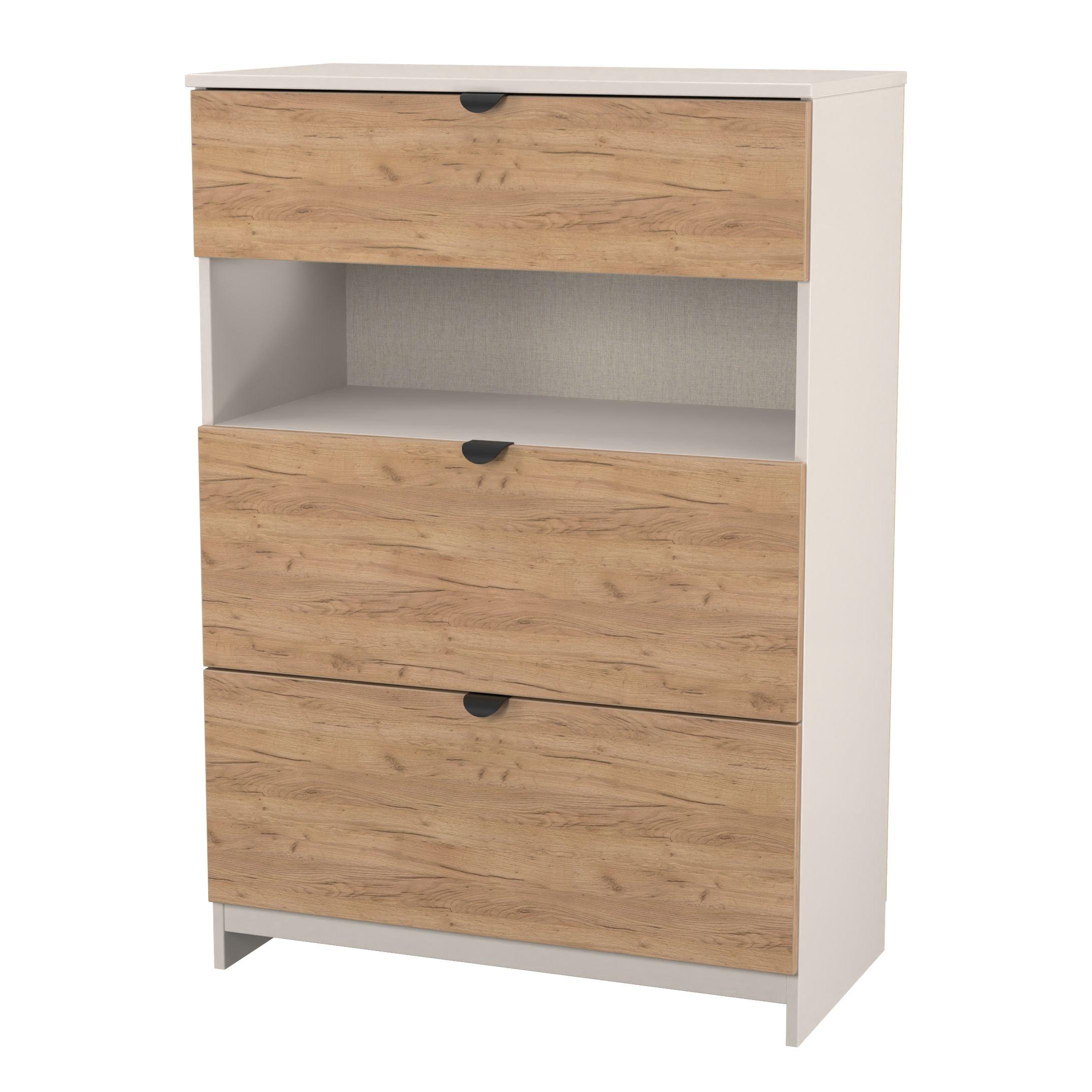 Craft Oak & Kas - Welcome Furniture - Solomon 3 Drawer Open Shelf Deep Chest - 3
