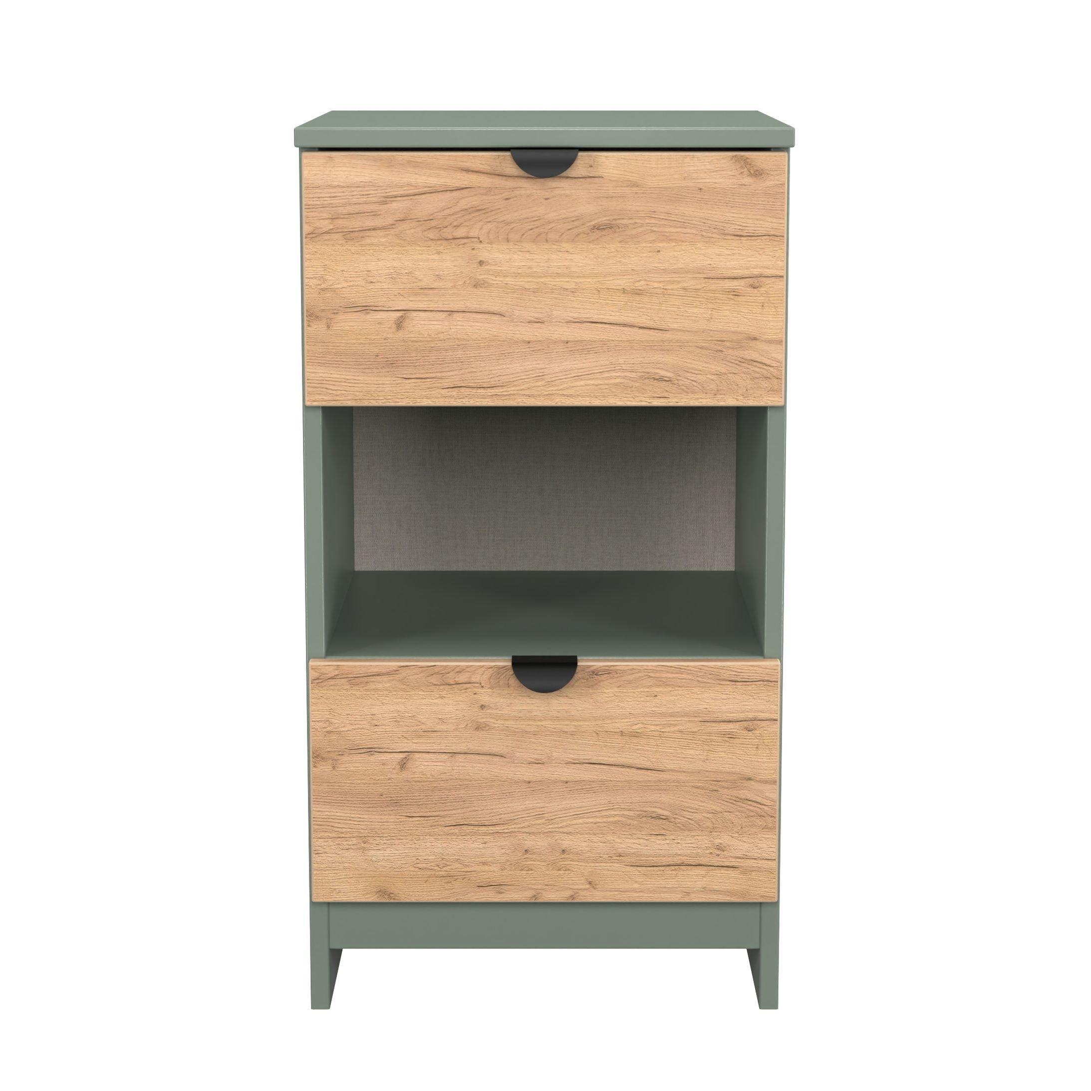 Welcome Furniture  Solomon 2 Drawer Open Shelf Bedside Cabinet - Craft Oak & Ree - Small
