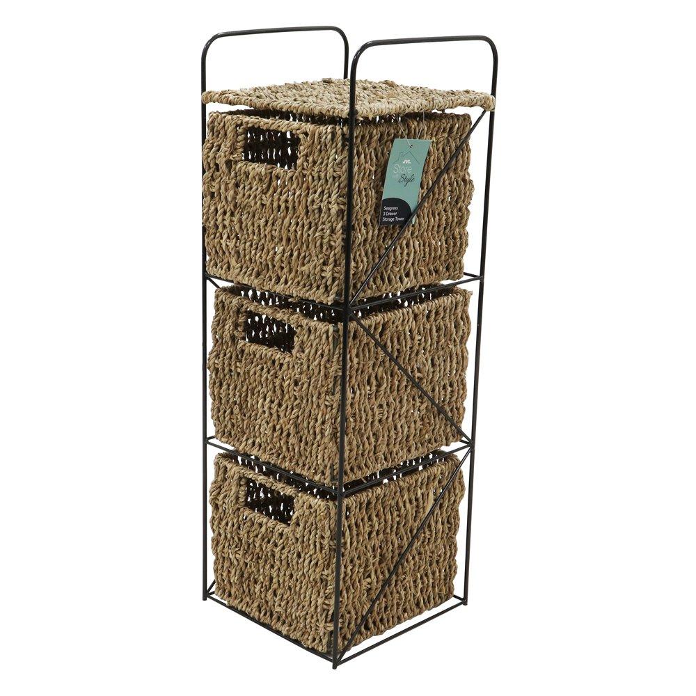Natural - JVL - Seagrass Storage Tower - 3 Drawer - 7