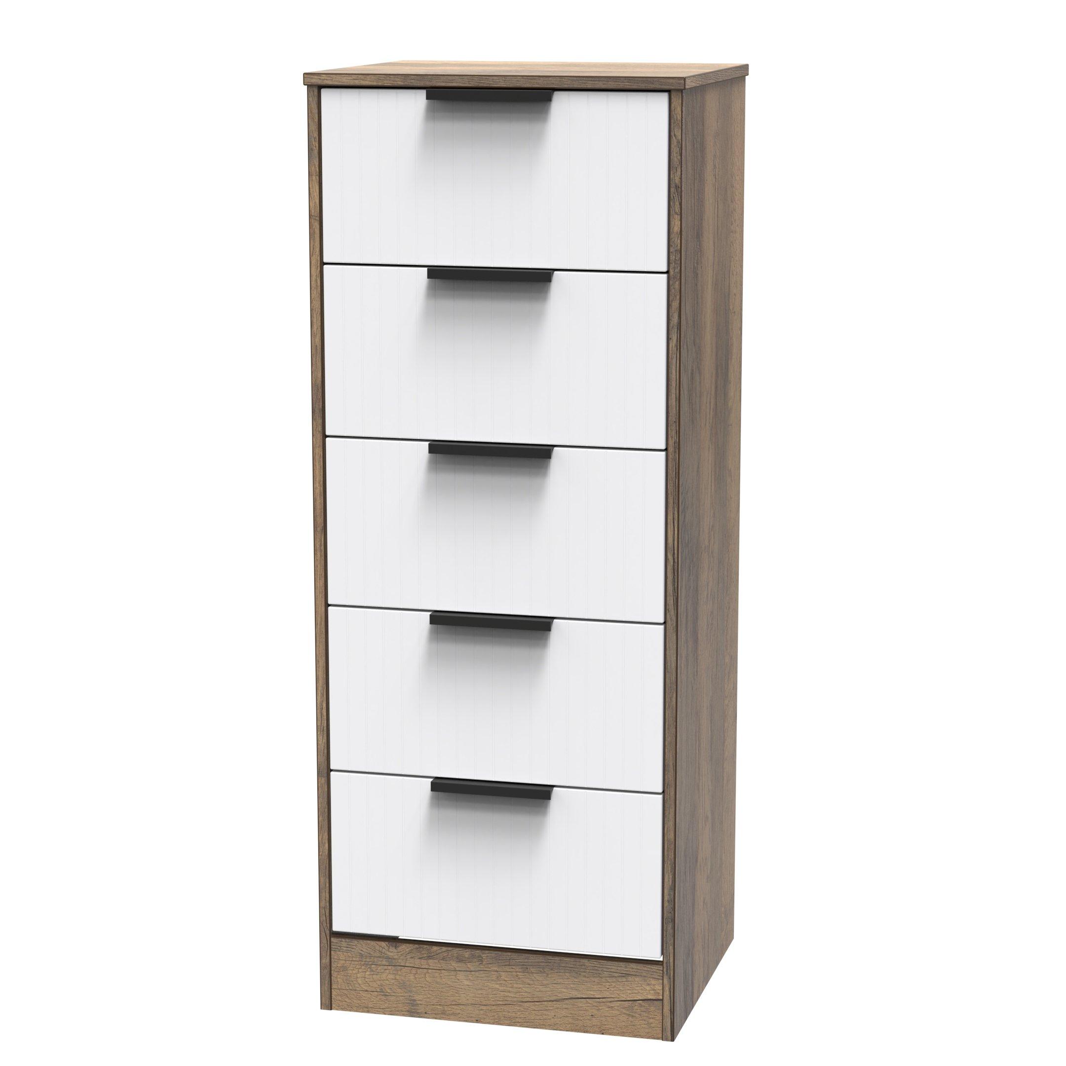 White Matt & Vi - Welcome Furniture - Nashville 5 Drawer Bedside Cabinet - 3