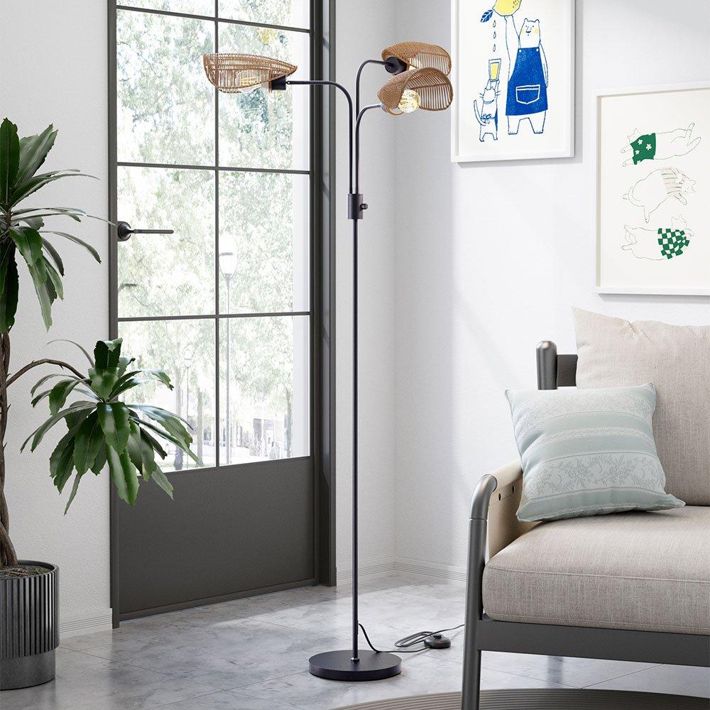 Black - Kabinet UK - 3-Light Paper Rope Wrapped Floor Lamp - 1