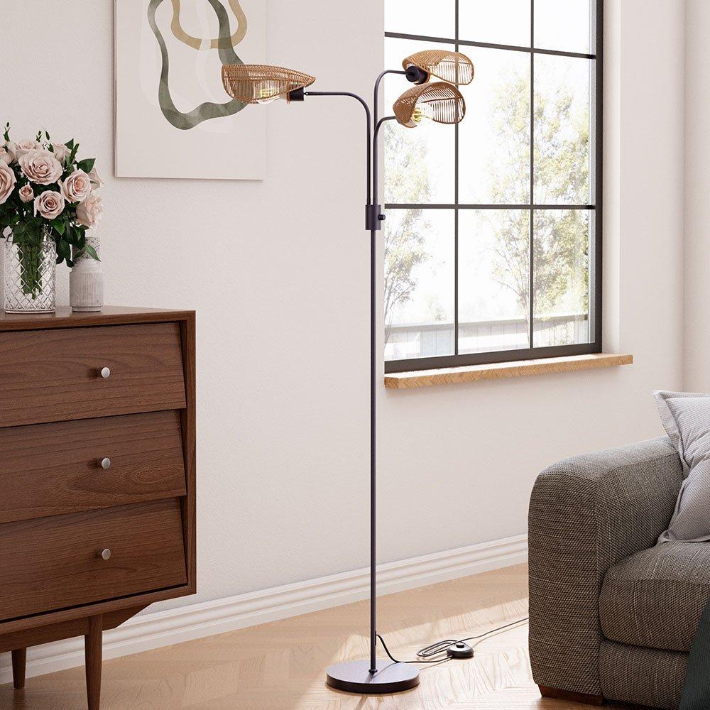 Black - Kabinet UK - 3-Light Paper Rope Wrapped Floor Lamp - 2