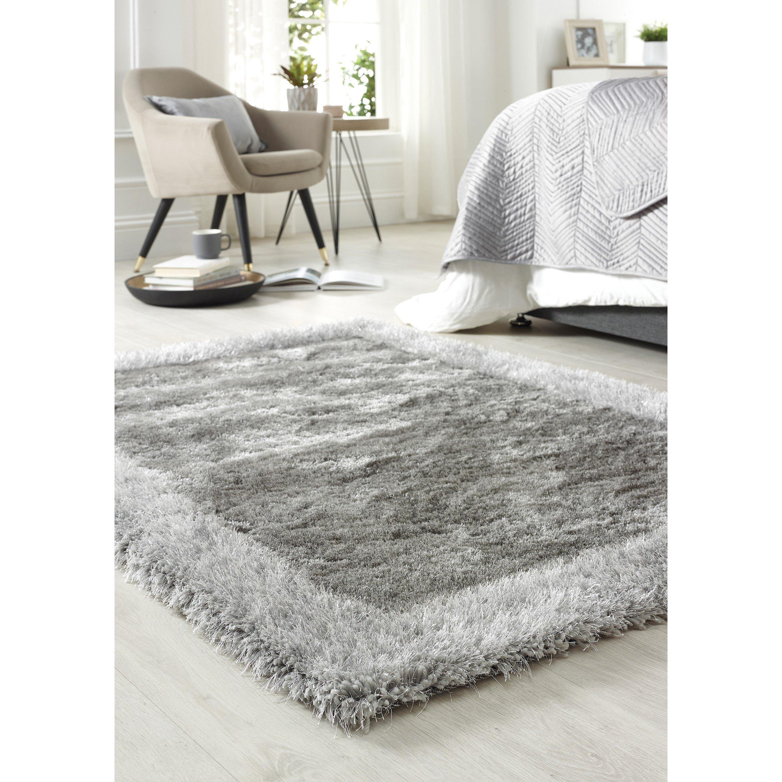 Silver - Origins - Shimmer Shaggy Border Rug - 1