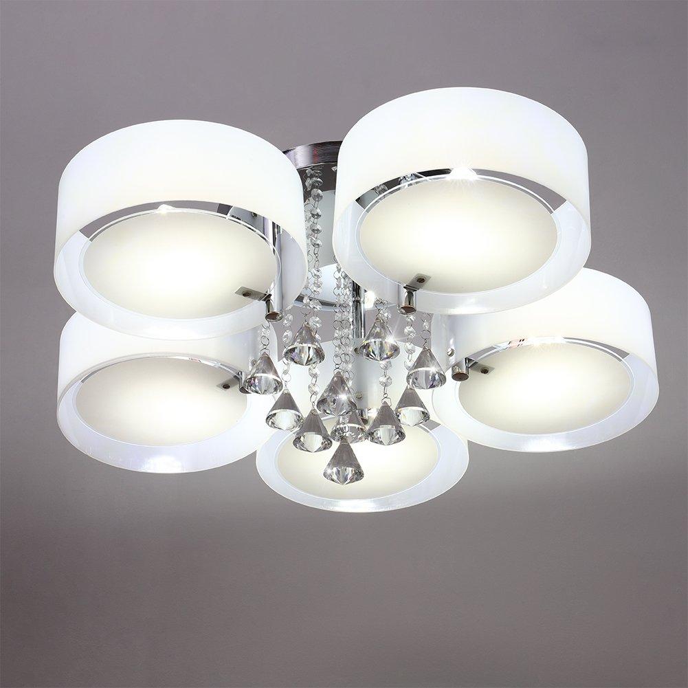 White - Kabinet UK - Modern Round LED Semi Flush Mount with Crystal - 1
