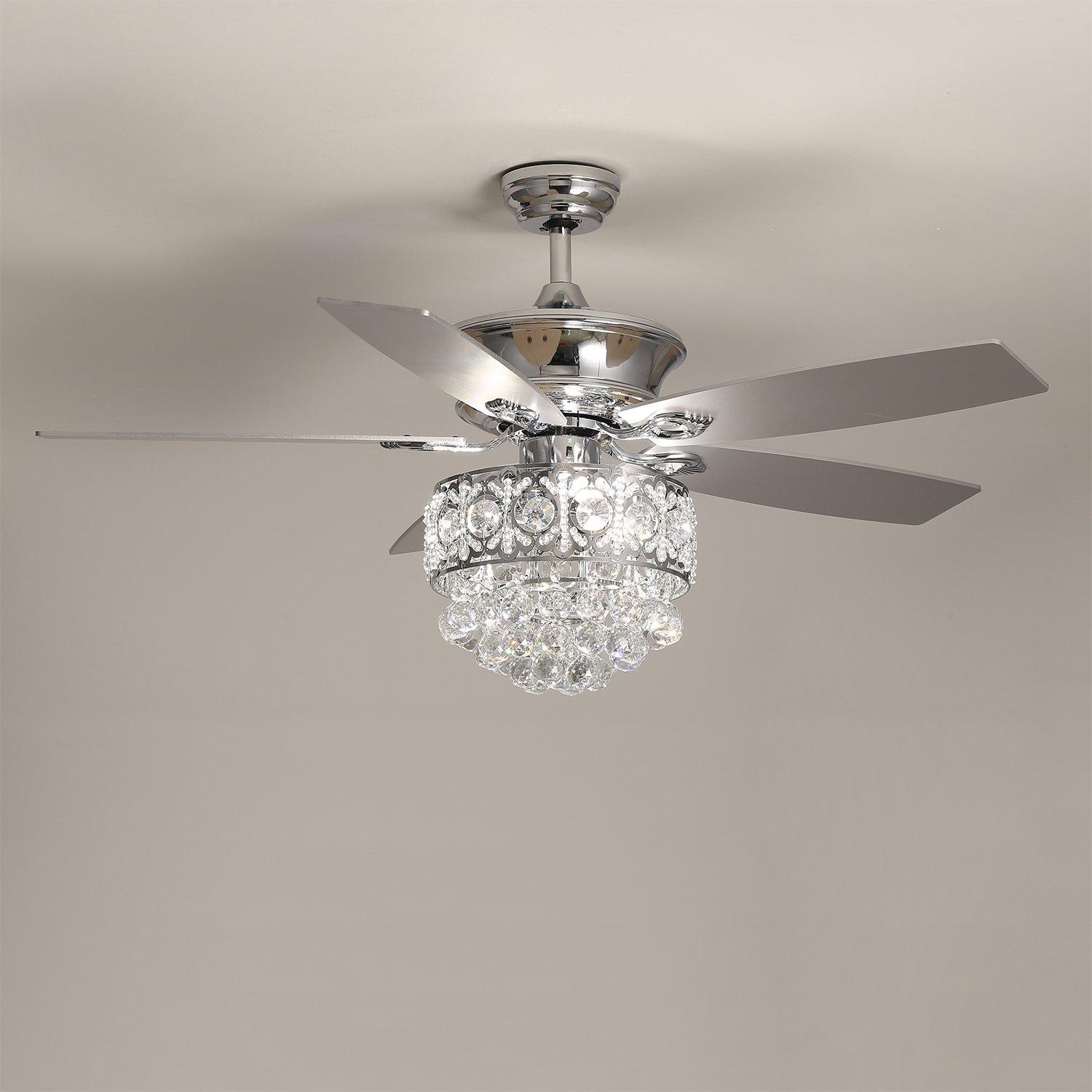 Silver - Kabinet UK - Modern Crystal 3-Light Ceiling Fan with Remote - 1
