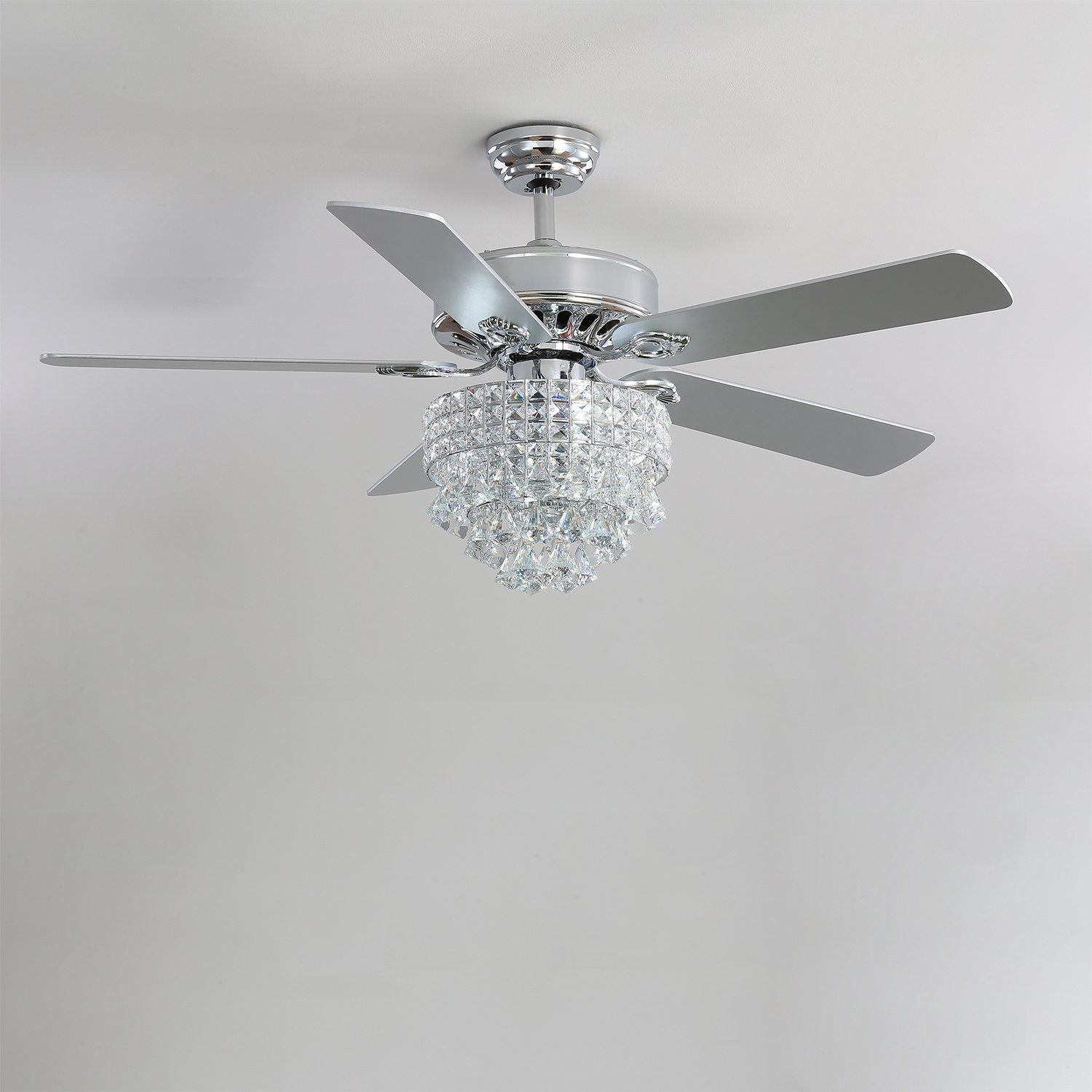 Silver - Kabinet UK - Modern Crystal 3-Light Ceiling Fan with Remote - 2