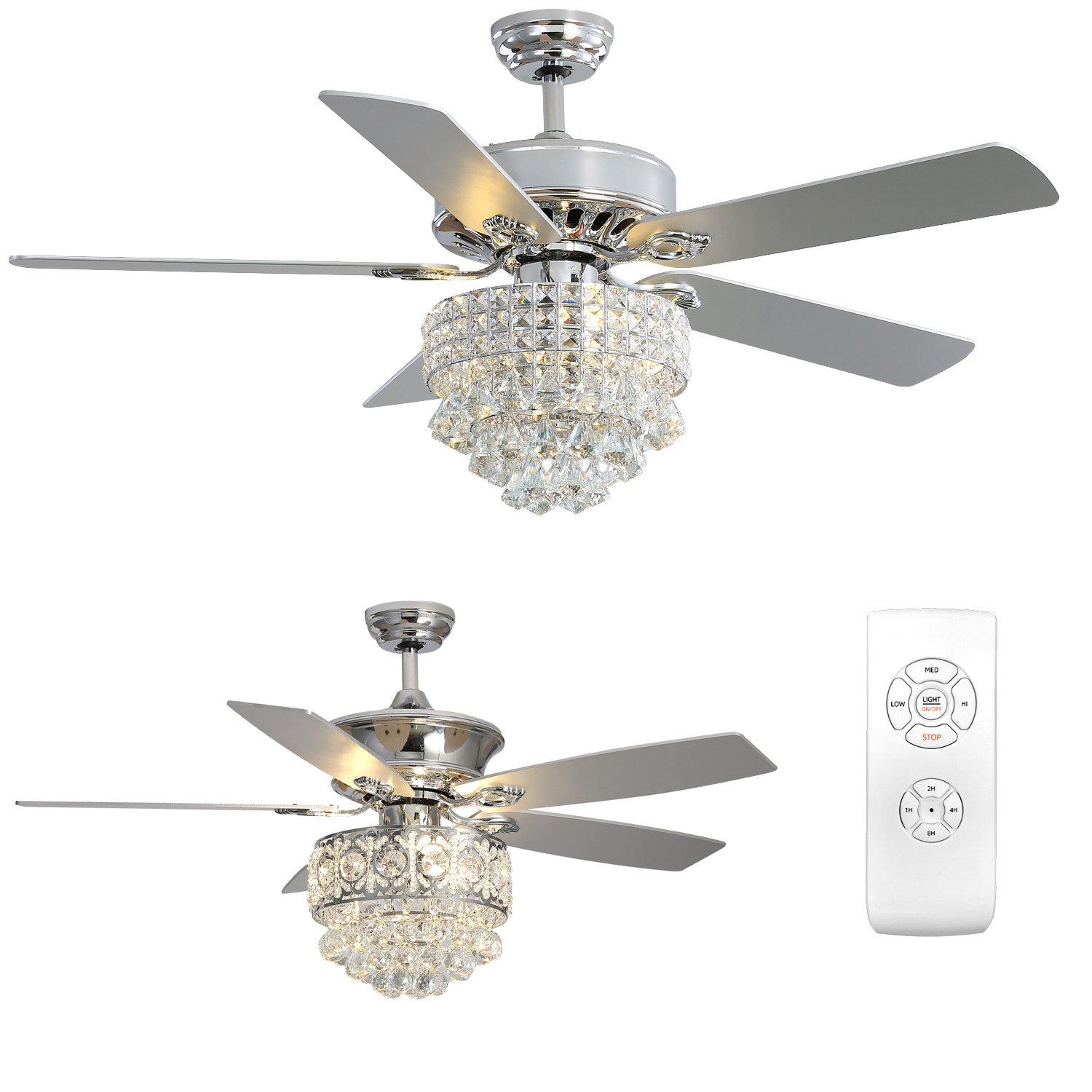 Silver - Kabinet UK - Modern Crystal 3-Light Ceiling Fan with Remote - 3
