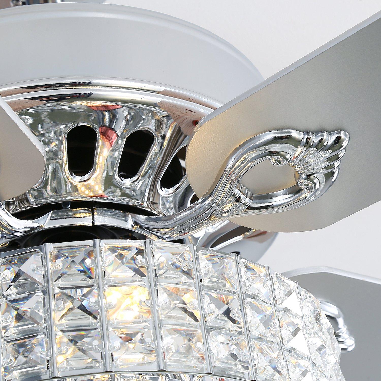 Silver - Kabinet UK - Modern Crystal 3-Light Ceiling Fan with Remote - 4