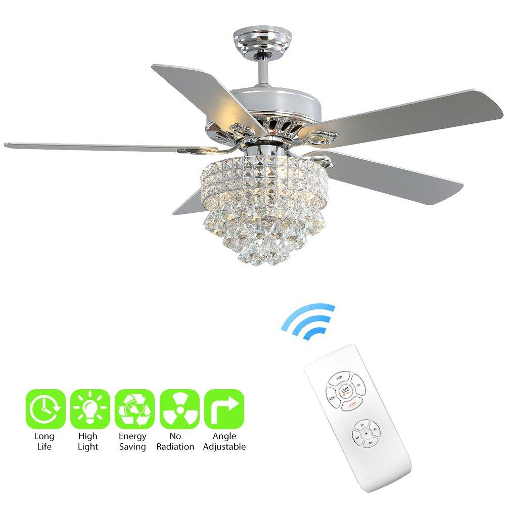 Silver - Kabinet UK - Modern Crystal 3-Light Ceiling Fan with Remote - 5