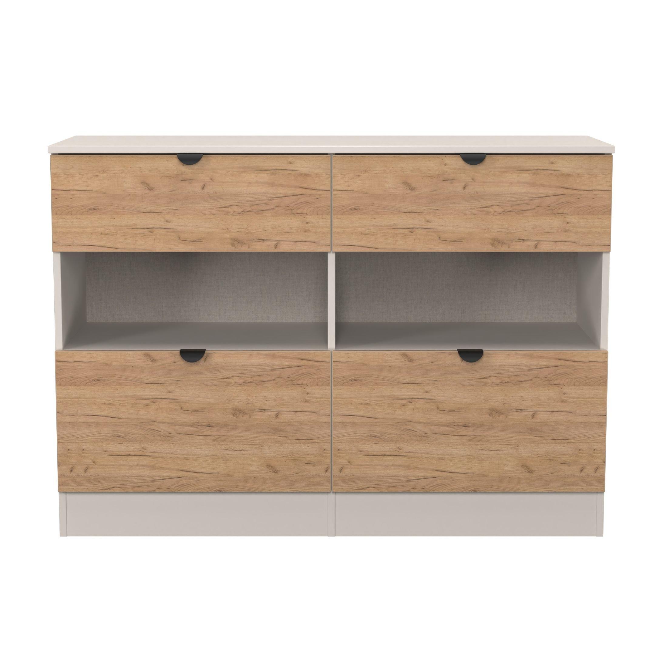 Welcome Furniture  Solomon 4 Drawer Open Shelf Wide Chest - Craft Oak & Kas - Regular