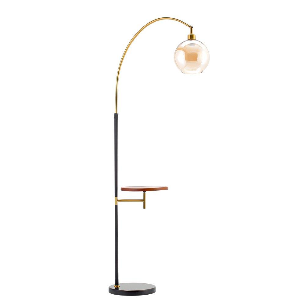 Black Gold - Kabinet UK - Modern Adjustable Arc Floor Lamp with Wood Tray - 1