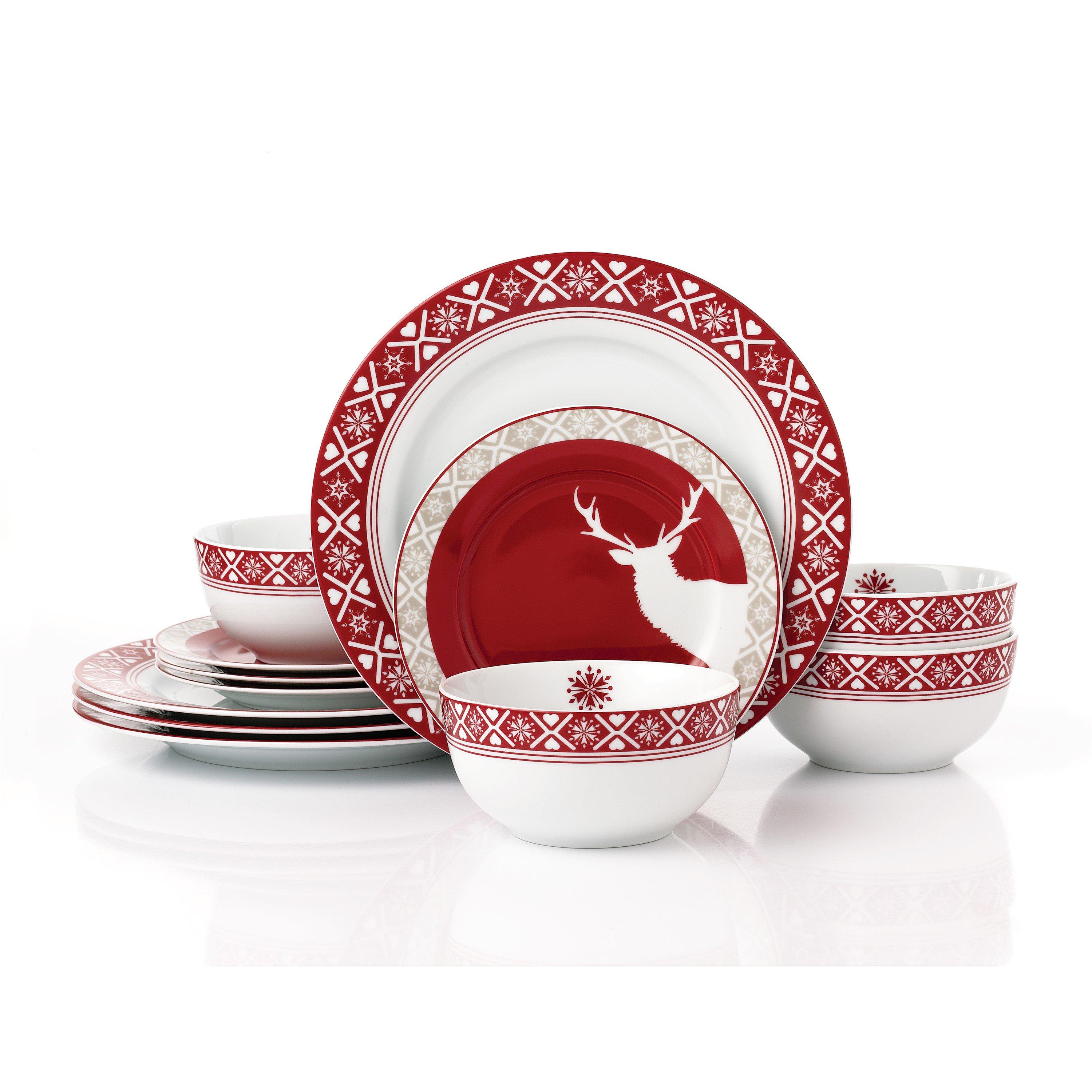 Multi - Waterside - 12PC Nordic Reindeer Porcelain Dinner Set - 1