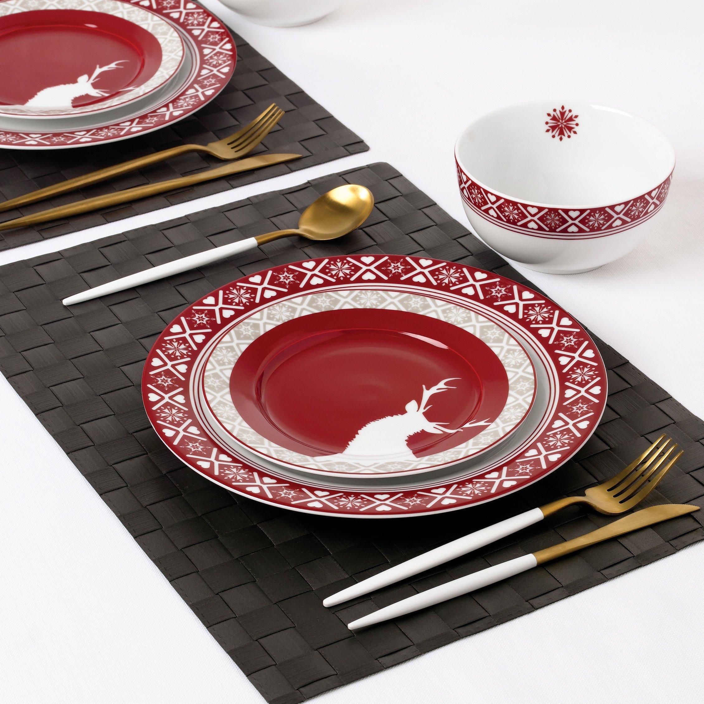 Multi - Waterside - 12PC Nordic Reindeer Porcelain Dinner Set - 2