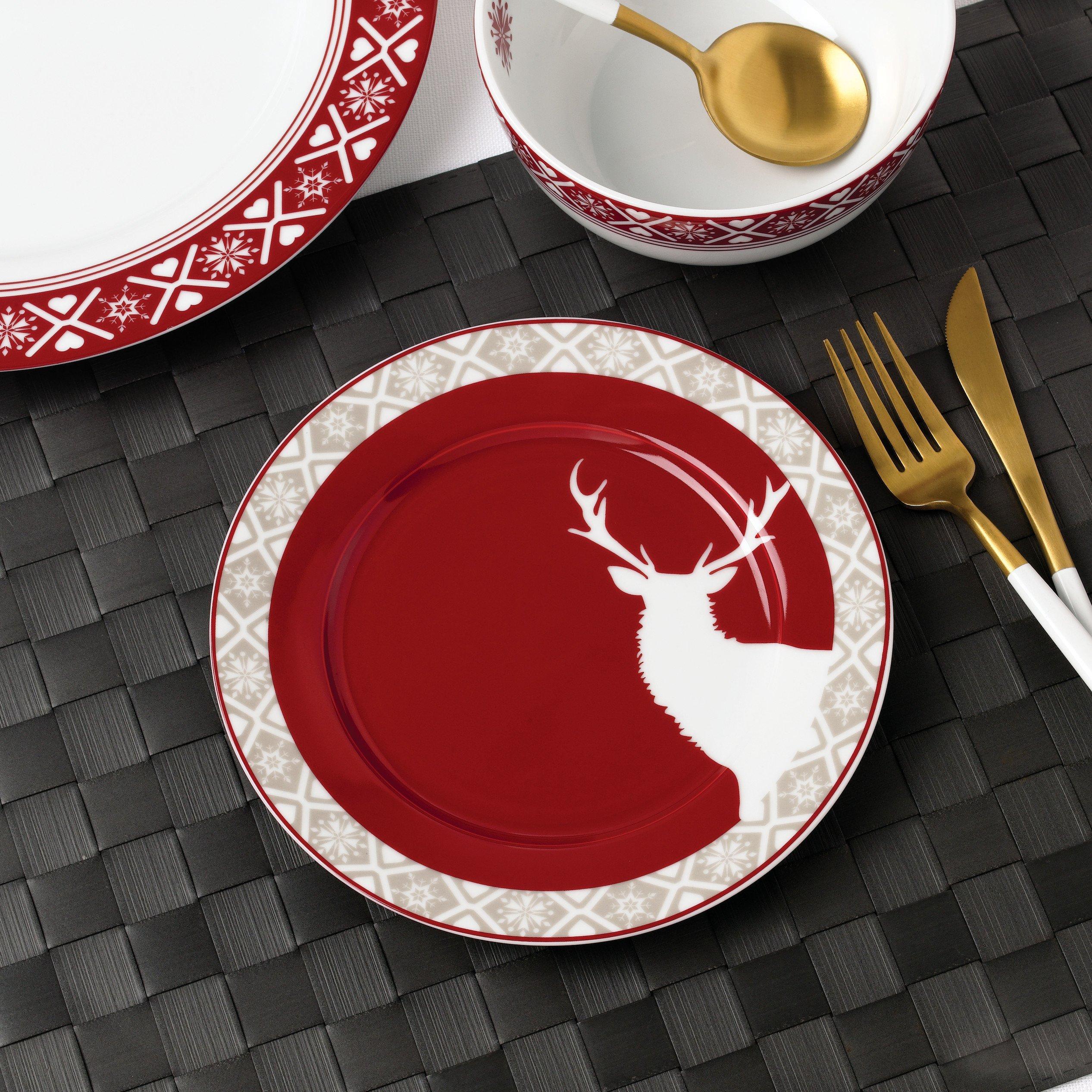 Multi - Waterside - 12PC Nordic Reindeer Porcelain Dinner Set - 3