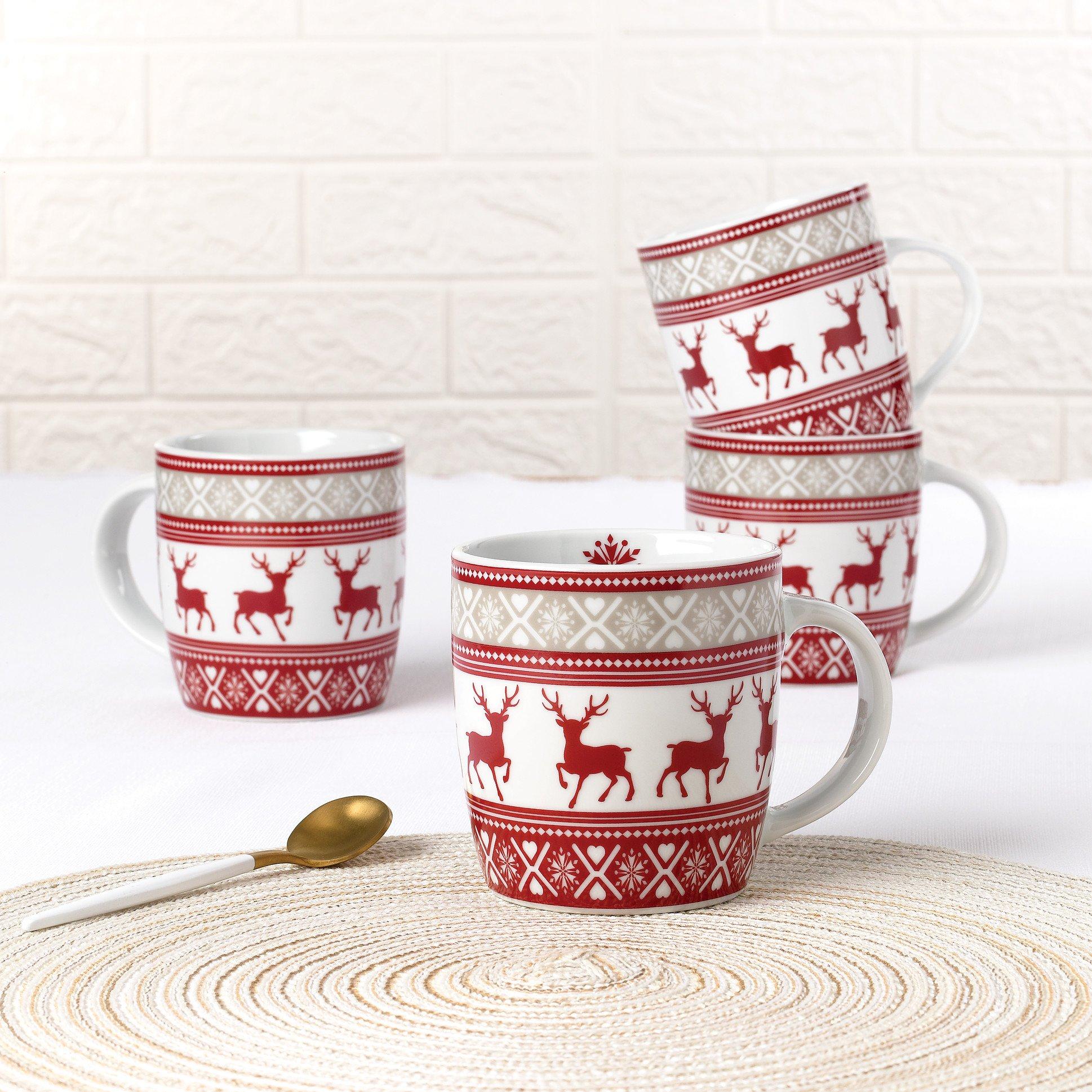 Waterside  4Pc Nordic Reindeer Porcelain Mug Set - 