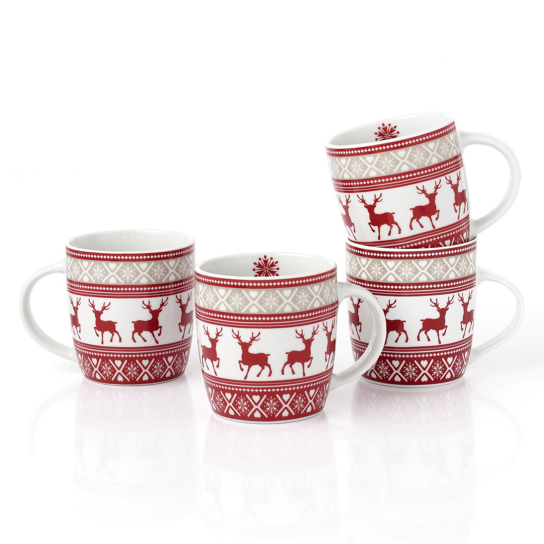 Multi - Waterside - 4PC Nordic Reindeer Porcelain Mug Set - 2