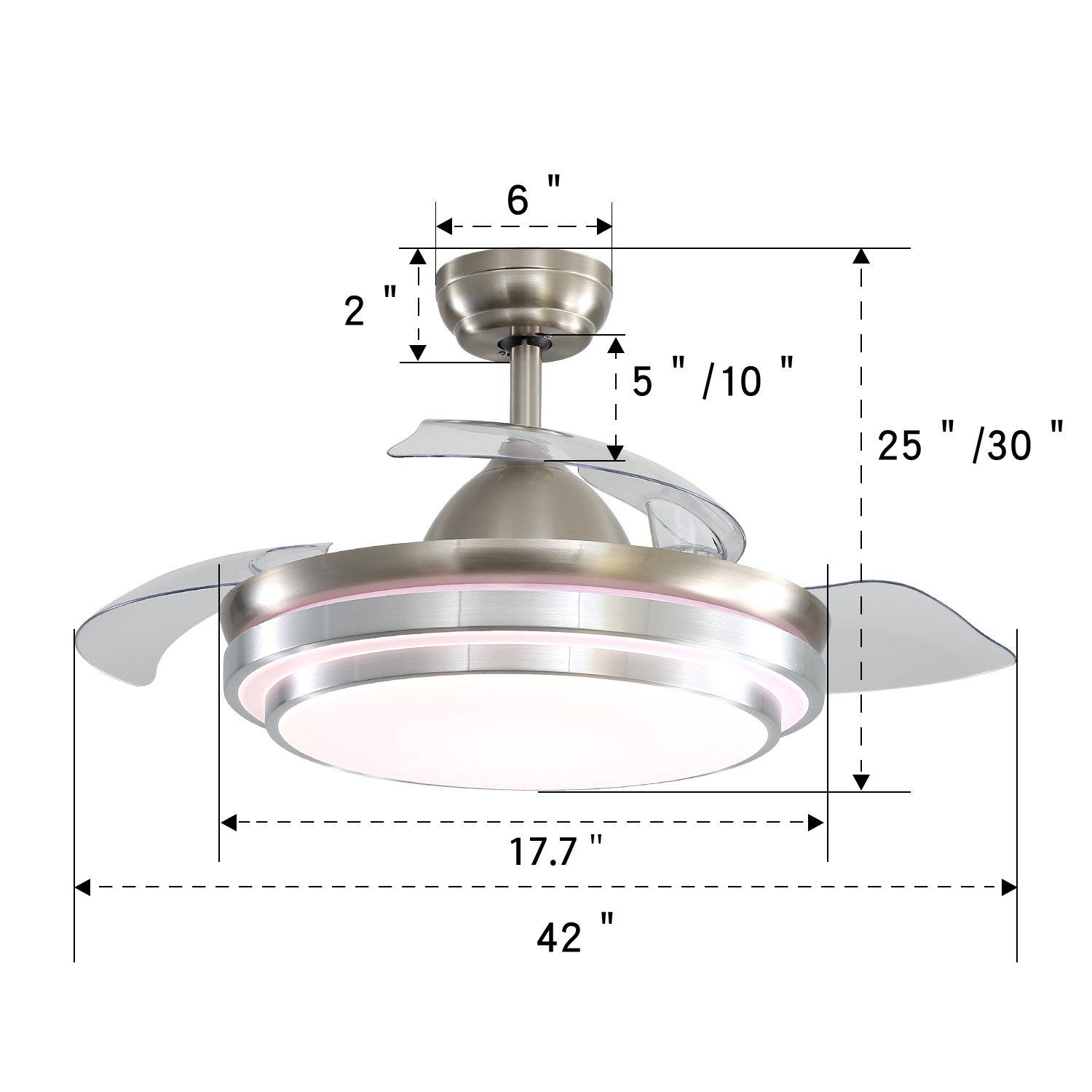 Silver - Kabinet UK - 3-Blade LED Ceiling Fan with Retractable Blades - 6