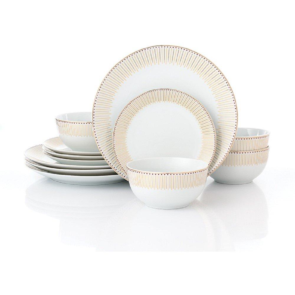Waterside  12Pc Radiance Porcelain Dinnerware Set Gold