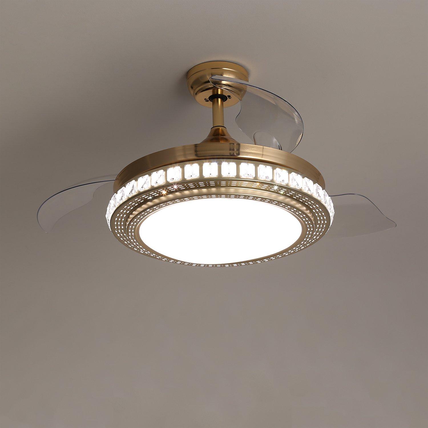 Gold - Kabinet UK - 42inch Crystal Ceiling Fan with Retractable Blades - 1
