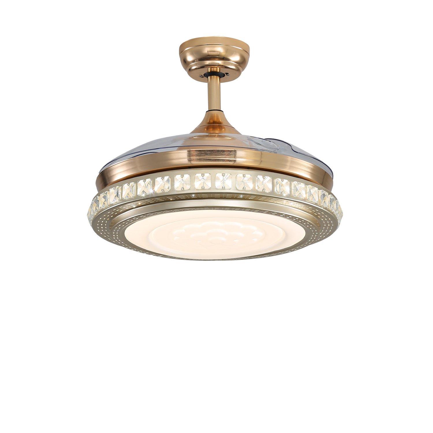 Gold - Kabinet UK - 42inch Crystal Ceiling Fan with Retractable Blades - 2