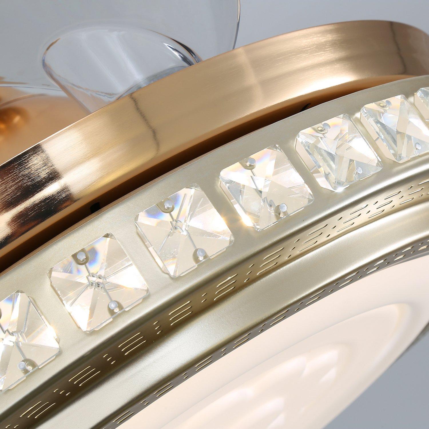 Gold - Kabinet UK - 42inch Crystal Ceiling Fan with Retractable Blades - 4