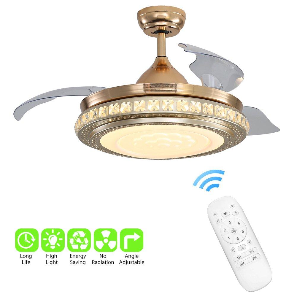Gold - Kabinet UK - 42inch Crystal Ceiling Fan with Retractable Blades - 6