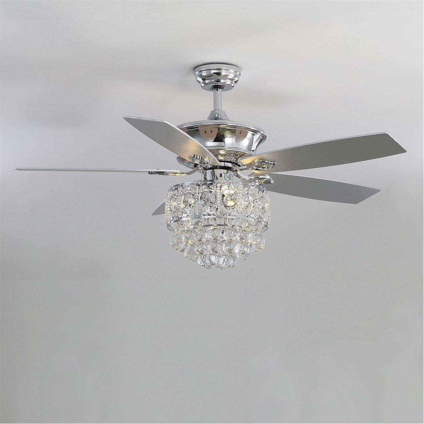 Silver - Kabinet UK - Modern Crystal 3-Light Ceiling Fan with Remote - 1